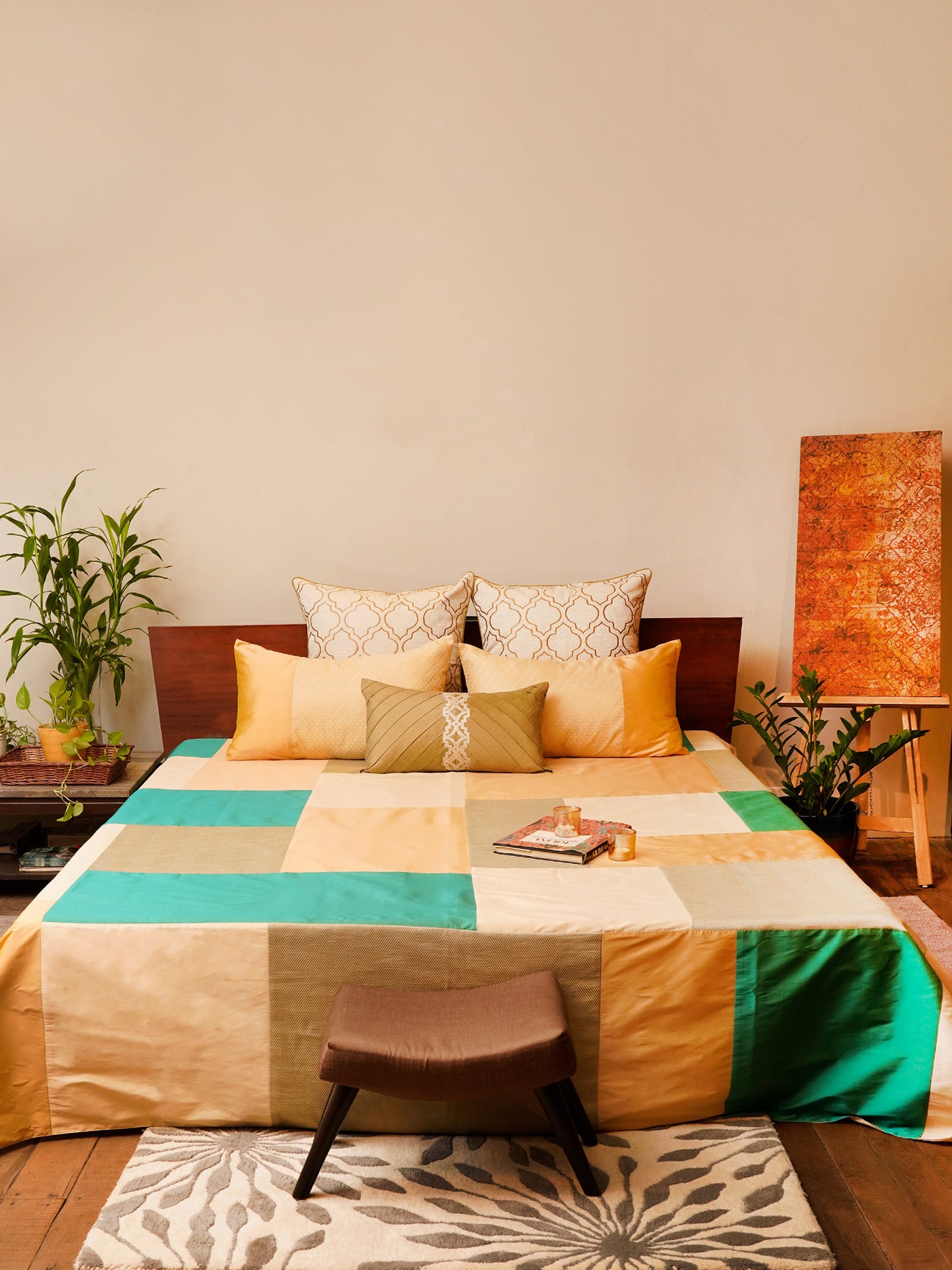 Bed Cover With 2 Pilllow Sham Polyester Blend Patchwork Multi-Coloured (90" X 108" ; Pillow - 17" X 27")