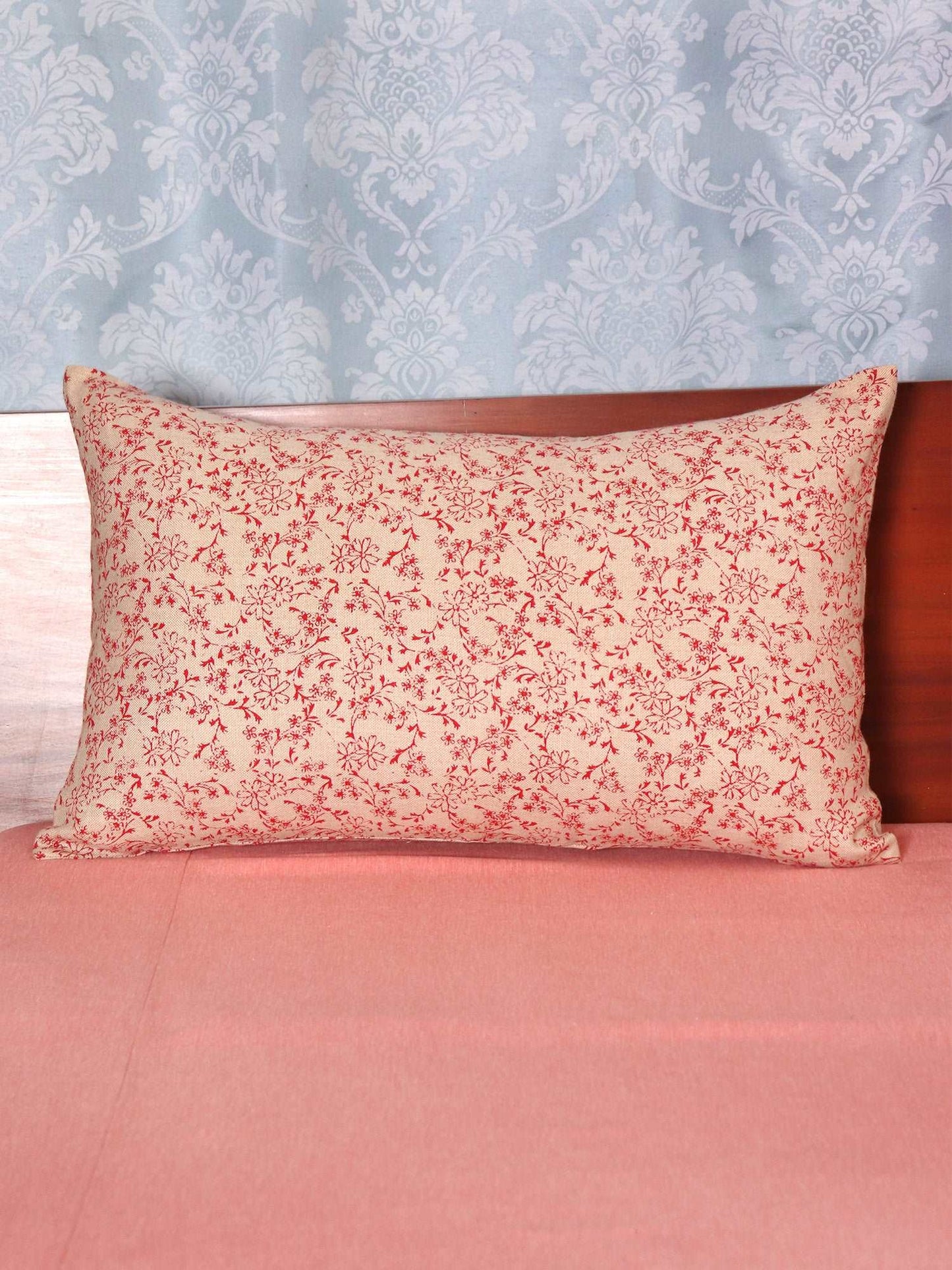 Blush Pink colored bed cover with 2 floral printed pillow covers made from cotton blend for queen size double bed 90x108 inch