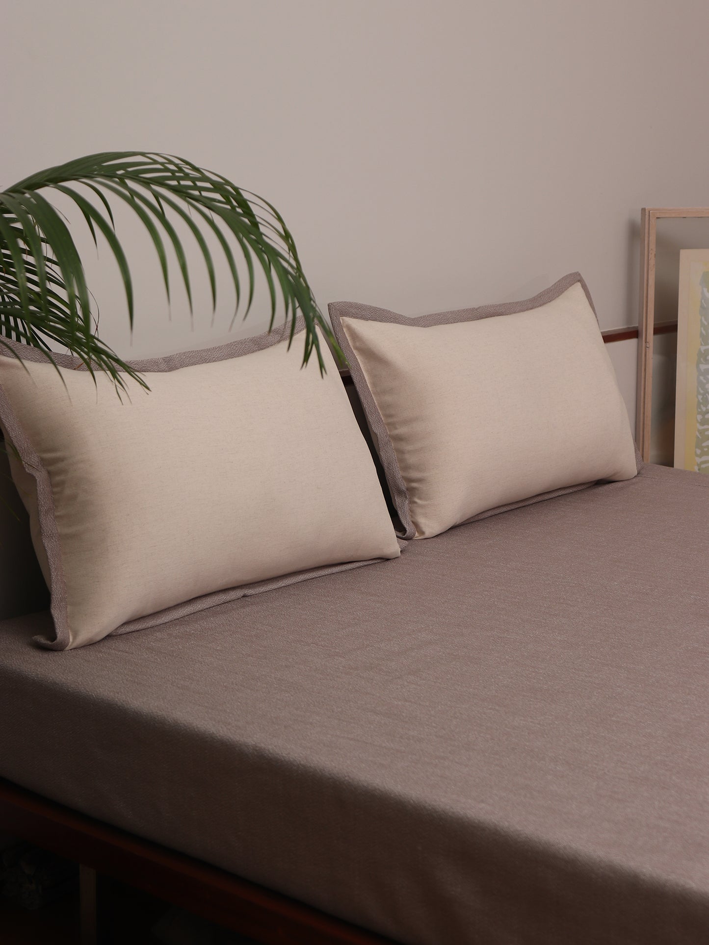 Bedcover With 2 Pilllow Sham Cotton Blend Self Textured Brown - 90" X 108", 17" X 27"