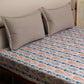 Orange blue colored Printed bed cover with 2 contrasting pillow covers made from cotton blend for queen size double bed 90x108 inch