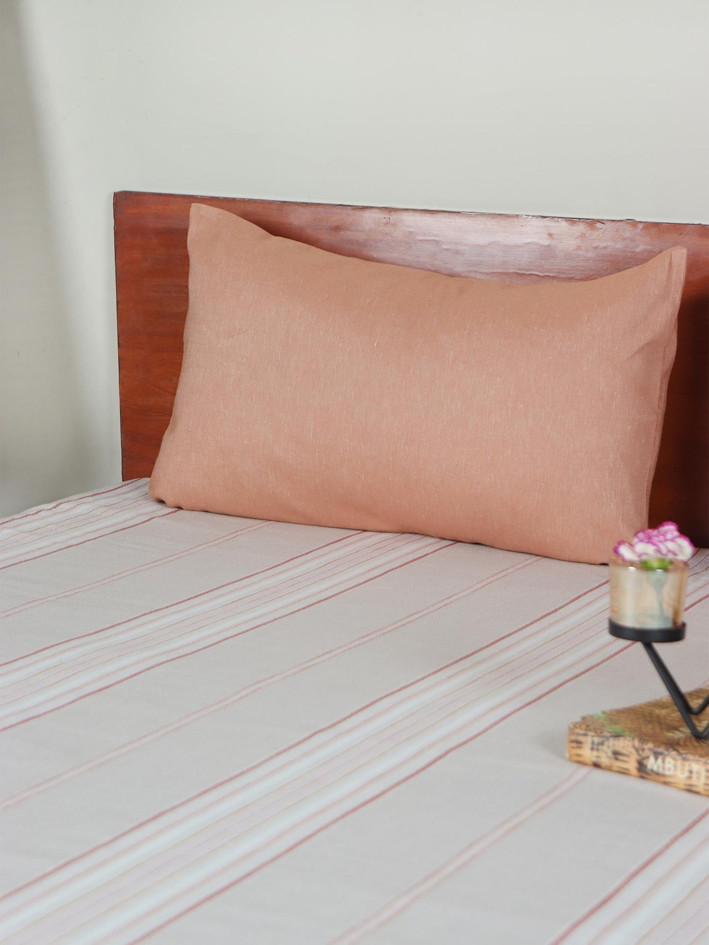 Cotton Blend Striped Bedcover for Double Bed with 2 Pillow Covers (Rust) | Queen Size - Beige Color| Bedcover 90 x 108inches (7.5x9ft), Pillow Covers 17x27in