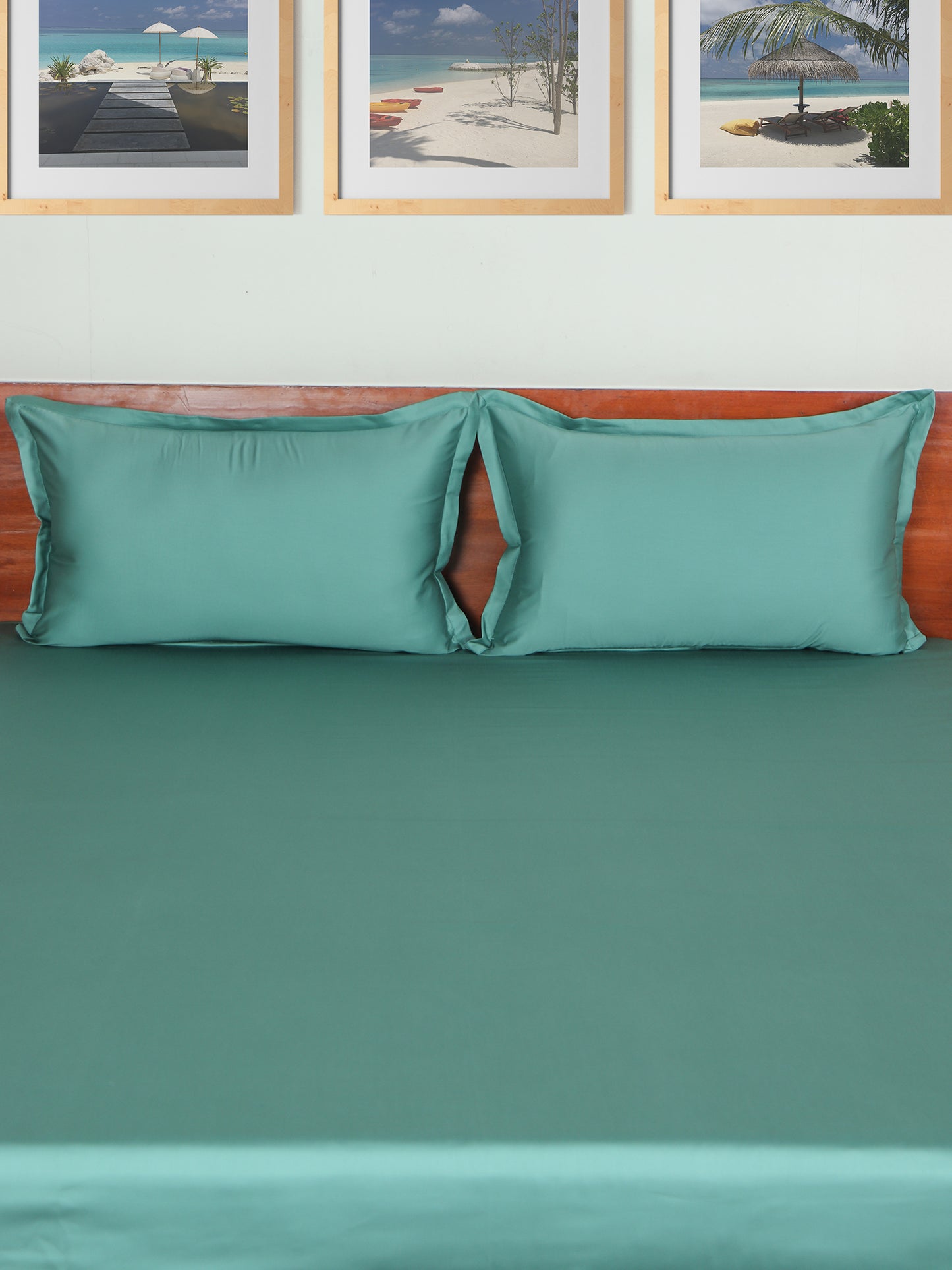 Bedsheet 100% Cotton 400TC for King Size Double Bed with Pillow Covers Green - Bedsheet 108x108inches, Pillow Covers 17x27inches