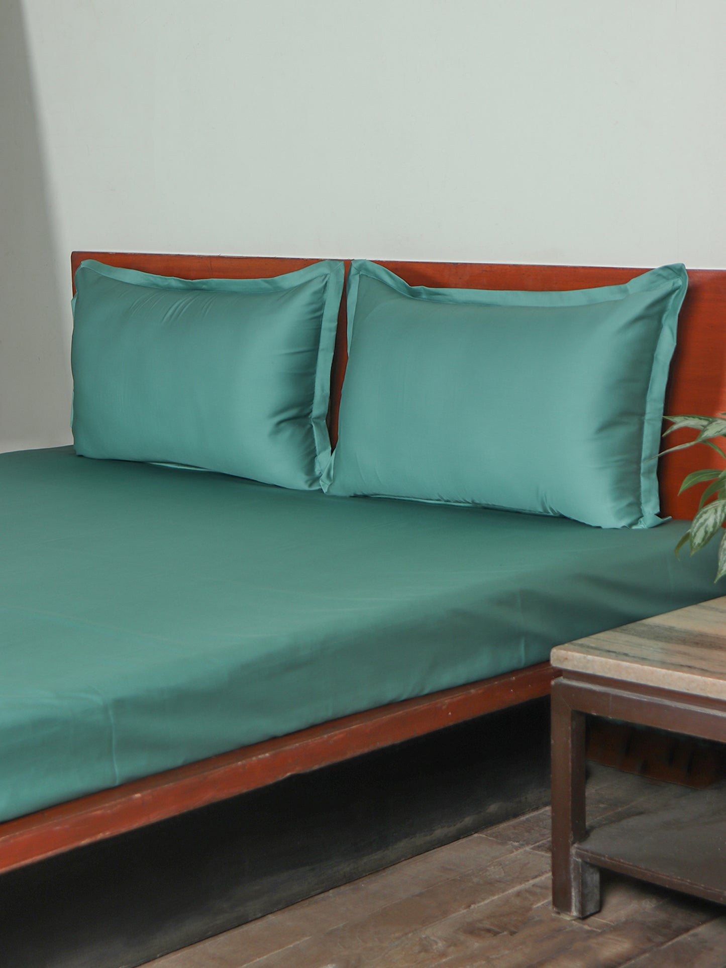 Bedsheet 100% Cotton 400TC for King Size Double Bed with Pillow Covers Green - Bedsheet 108x108inches, Pillow Covers 17x27inches
