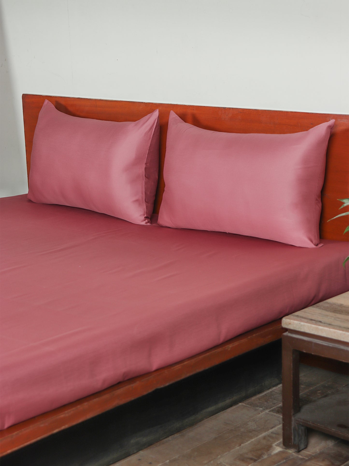 Bedsheet 100% Cotton 500TC for King Size Double Bed with Pillow Covers Dusky Pink - Bedsheet 108x108inches, Pillow Covers 17x27inches