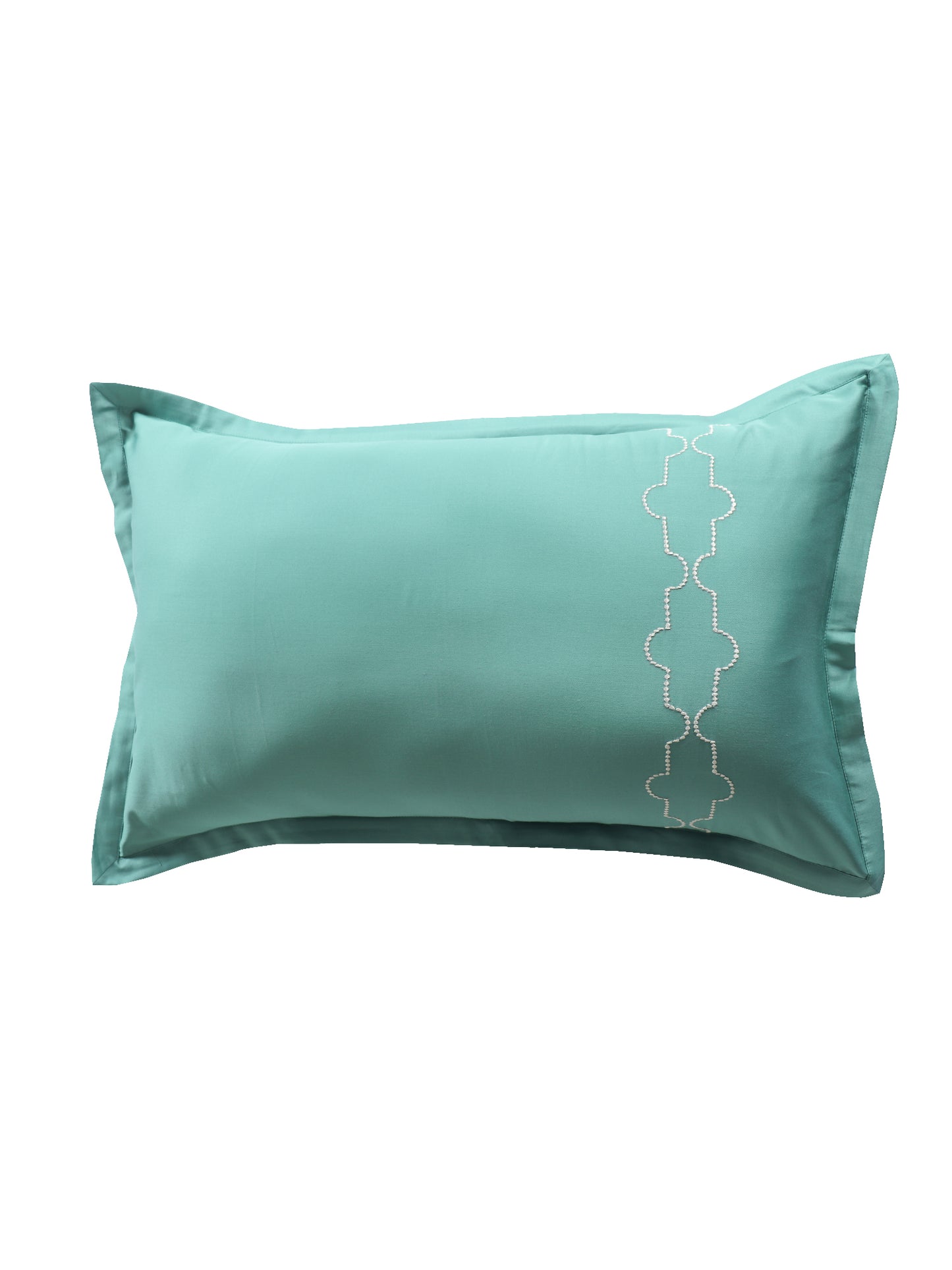 Bedsheet 100% Cotton 400 TC Embroidered for King Size Double Bed with Pillow Covers Green - Bedsheet 108x108inches, Pillow Covers 17x27inches