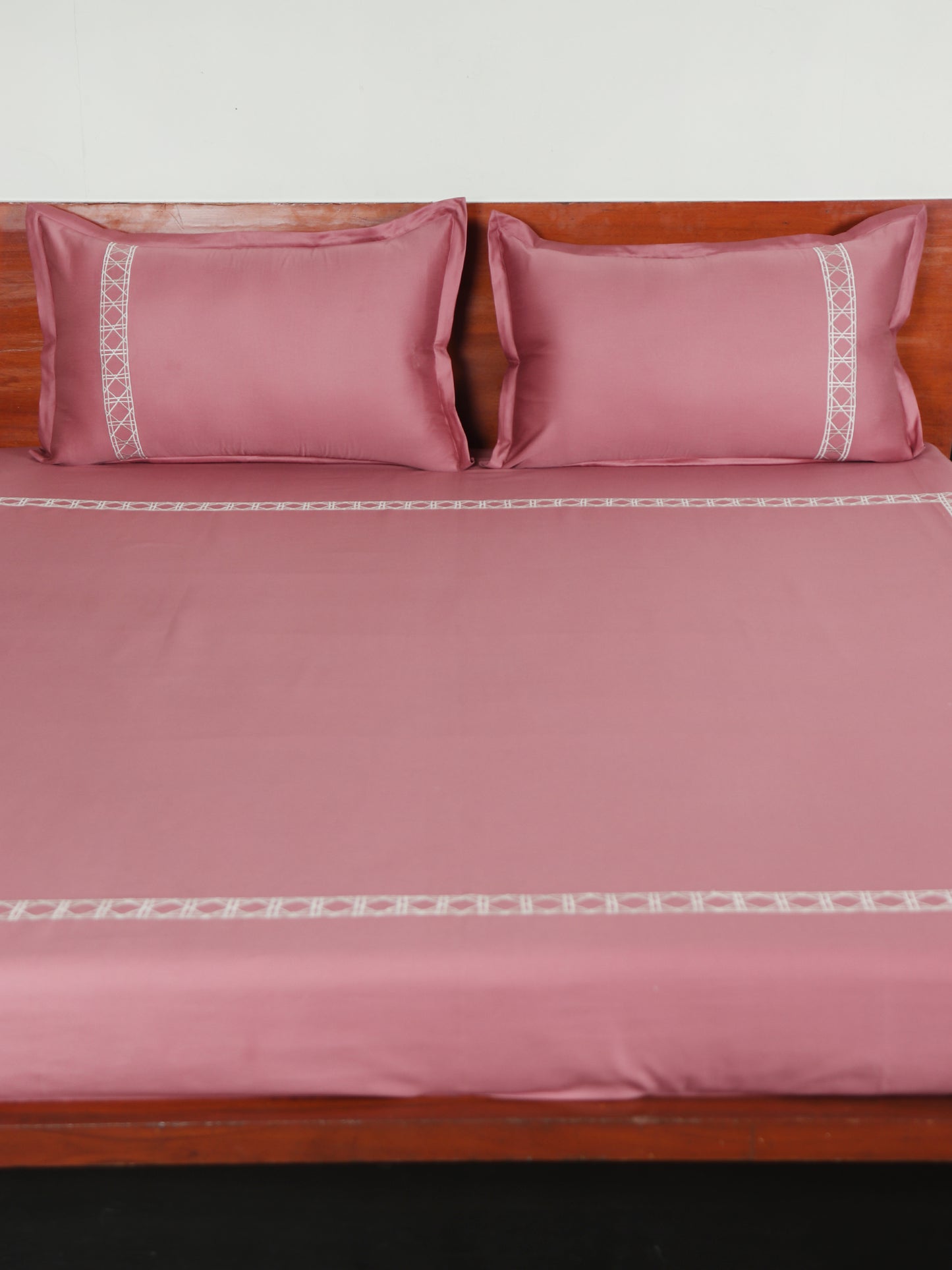 Bedsheet 100% Cotton 500TC Embroidered for King Size Double Bed with Pillow Covers Dusky Pink - Bedsheet 108x108inches, Pillow Covers 17x27inches
