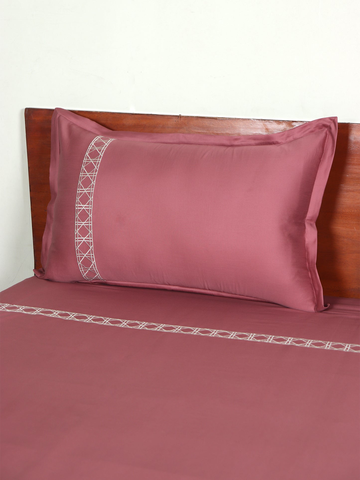 Bedsheet 100% Cotton 500TC Embroidered for King Size Double Bed with Pillow Covers Dusky Pink - Bedsheet 108x108inches, Pillow Covers 17x27inches