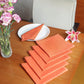 embroidered set of 6 dinner napkins in cark coral color - 16x16 inch