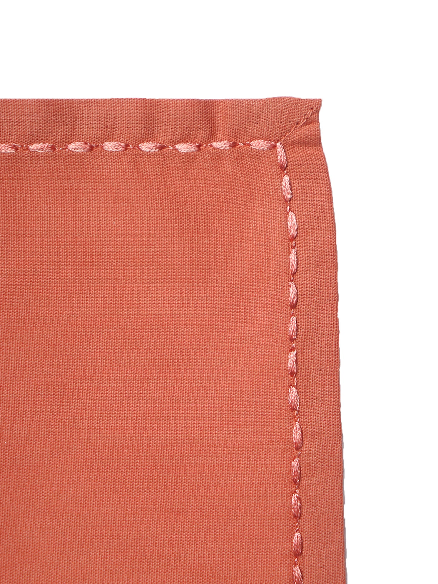 closeup of chawal taka hand embroidered set of 6 dinner napkins in dark coral  color - 16x16 inch