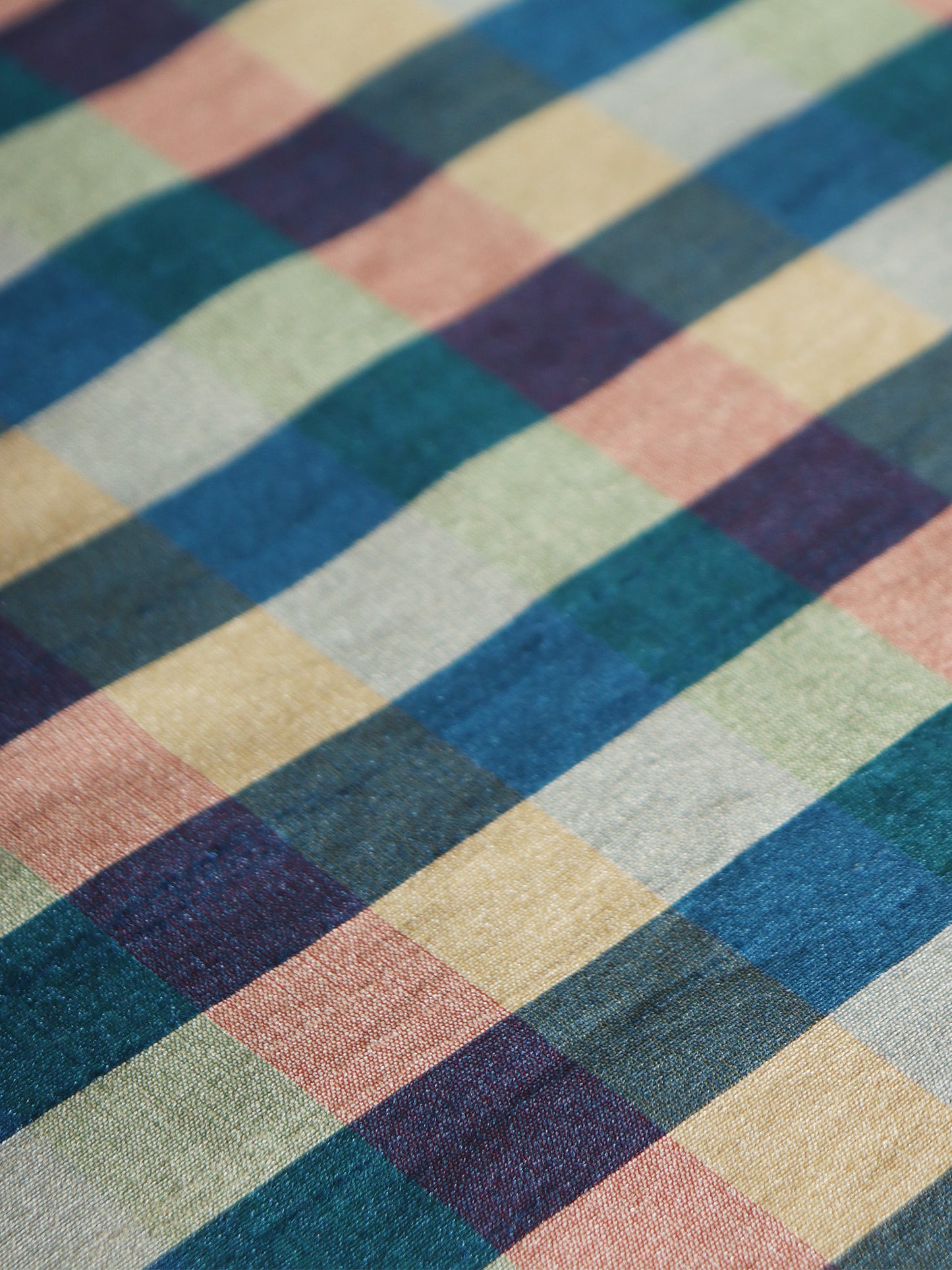 Table Cover with Patchwork Border | Checkered Brocade Silk - Blue | Heat Resistant Table Cover for Kitchen Table/Dining Table Cloth, 52 X 84 Inches; 130 cm X 210 cm