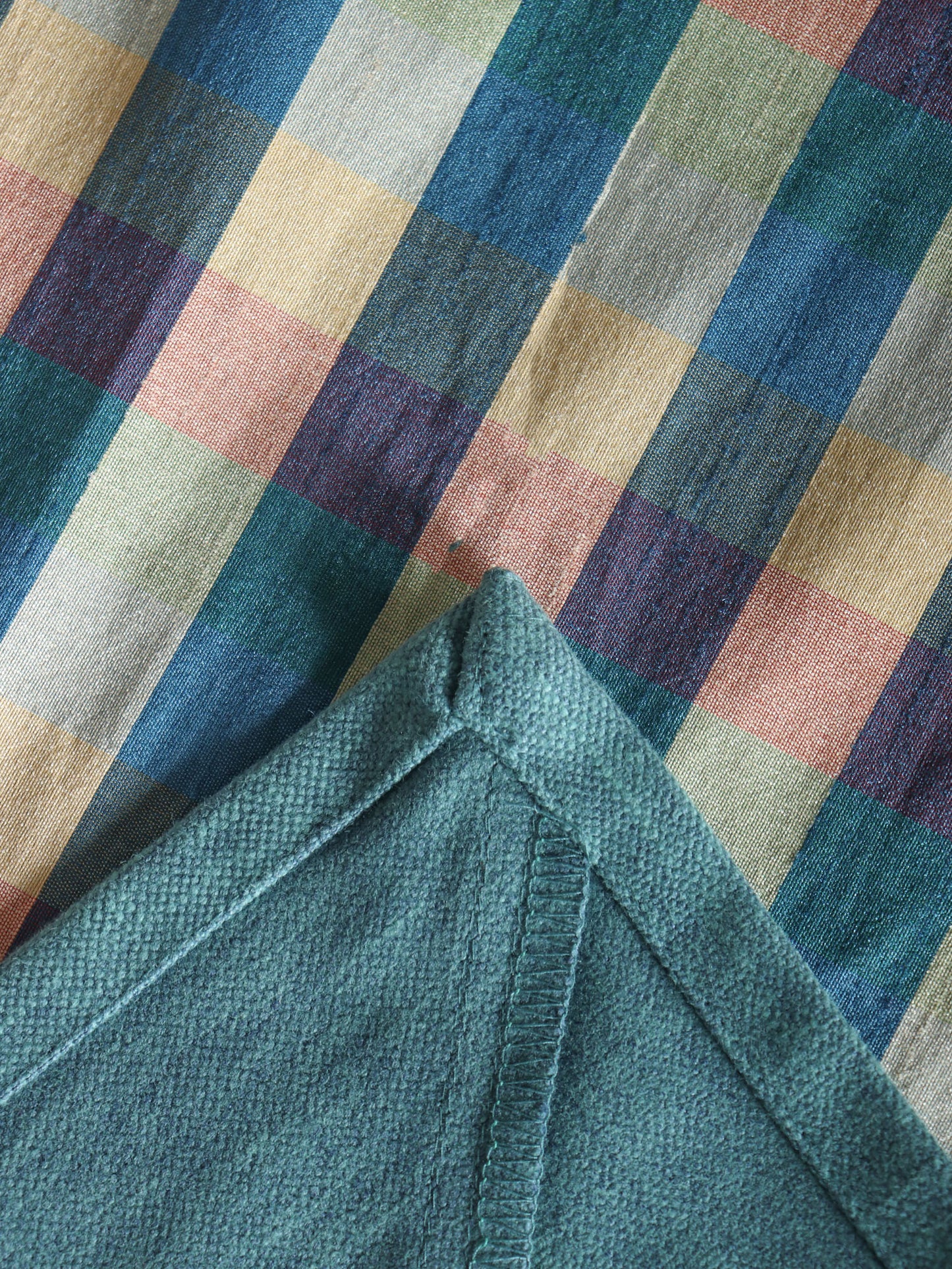 blue colored checkered benarasi brocade silk table cover with panel border for 6 seater table 52x84 inches