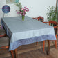 blue colored benarasi brocade silk in chevron pattern table cover with panel border for 6 seater table 52x84 inches