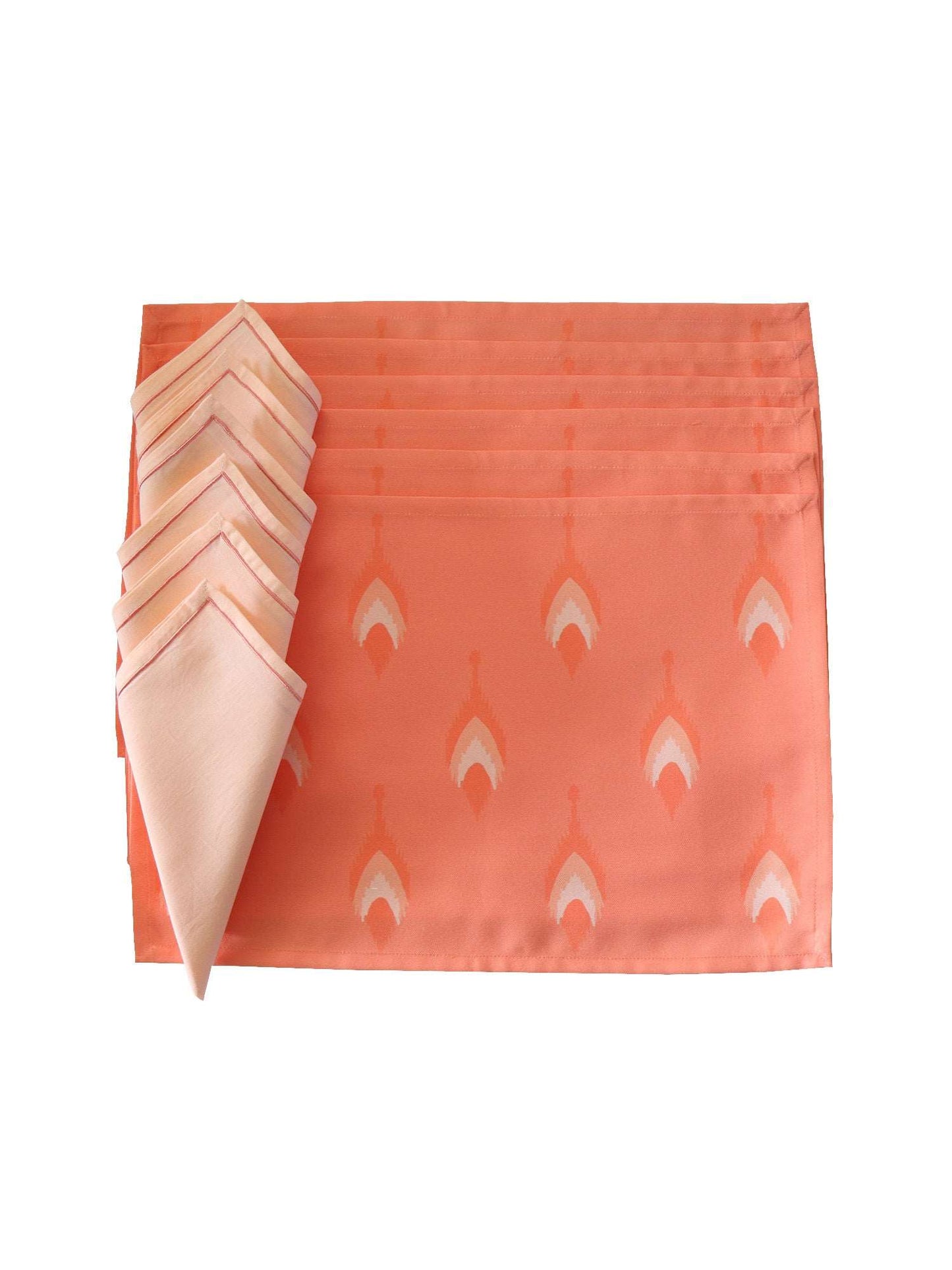 Chevron Printed Placemat/Tablemats and Napkins Set Polycanvas - Orange Set of 6 Mats 13x19 in & 6 Napkins 16x16in (33x48 cms, 40x40 cms)