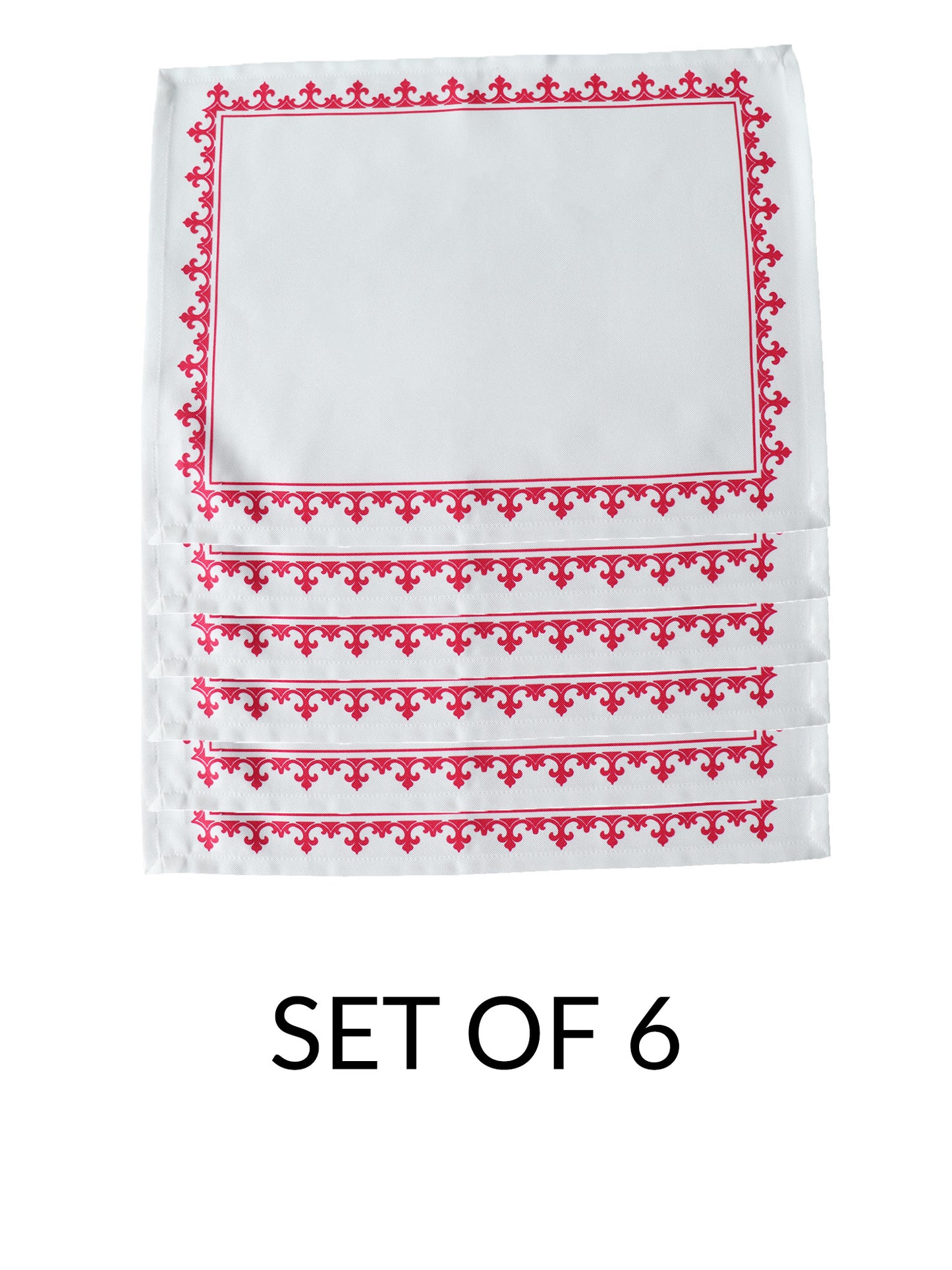 Printed Placemat/Tablemats and Napkins Set | Dinner Table Mats/Napkins | Cotton Blend - White and Red | Set of 6 Mats 13x18 in & Set of 6 Dining Napkins 16x16in | (33x48 cms, 40x40 cms)