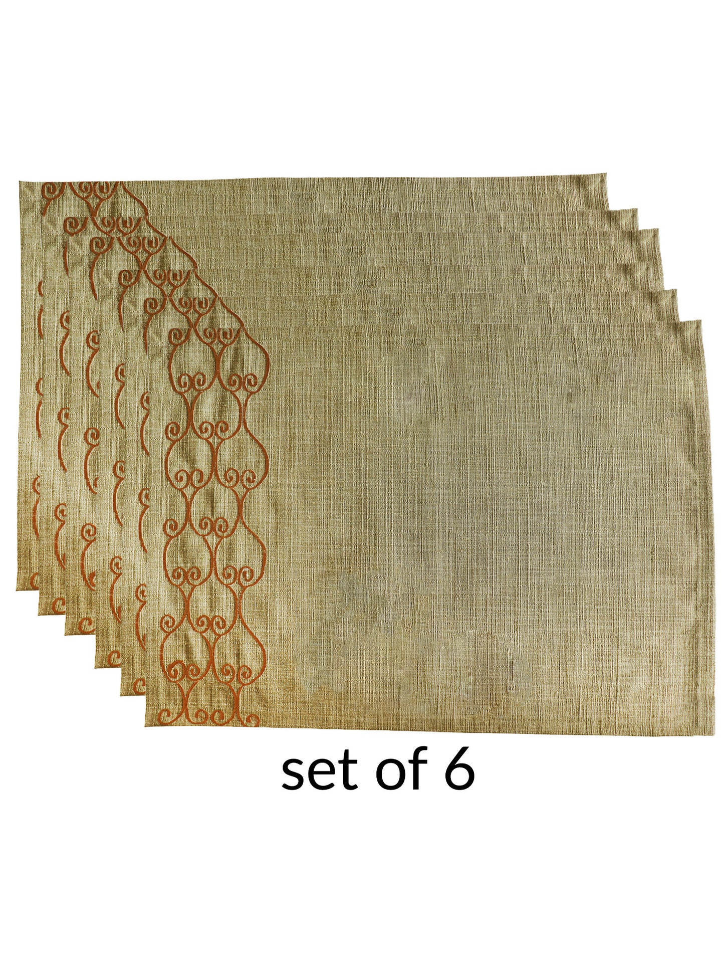 Embroidered Placemat/Tablemats and Napkins Set Polyester Blend - Sage Green| Set of 6 Mats 13x19 in & Set of 6 Dining Napkins 16x16in (33x48 cms, 40x40 cms)