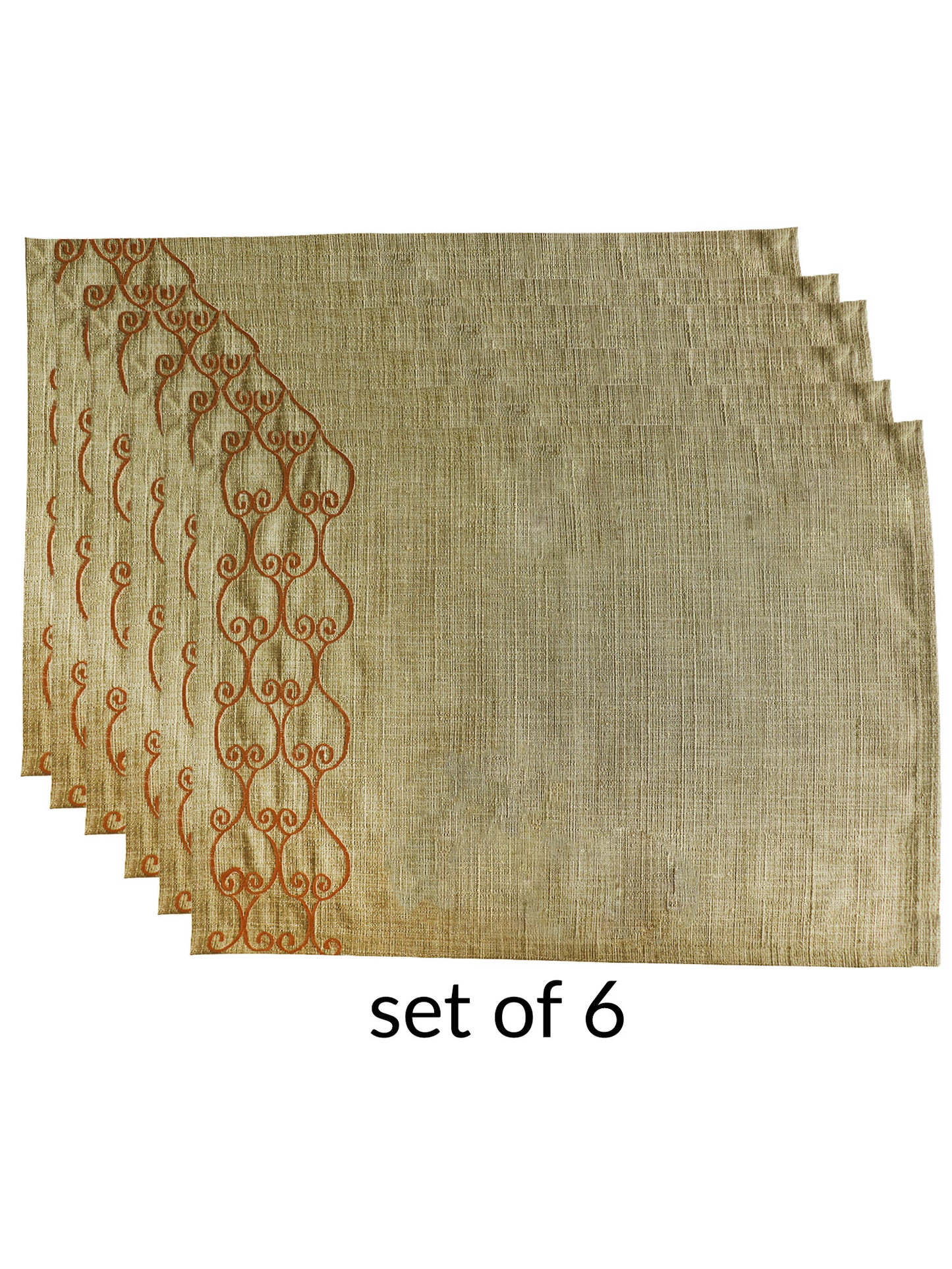 set of 6 embroidered mats in sage green color - 13x19 inch