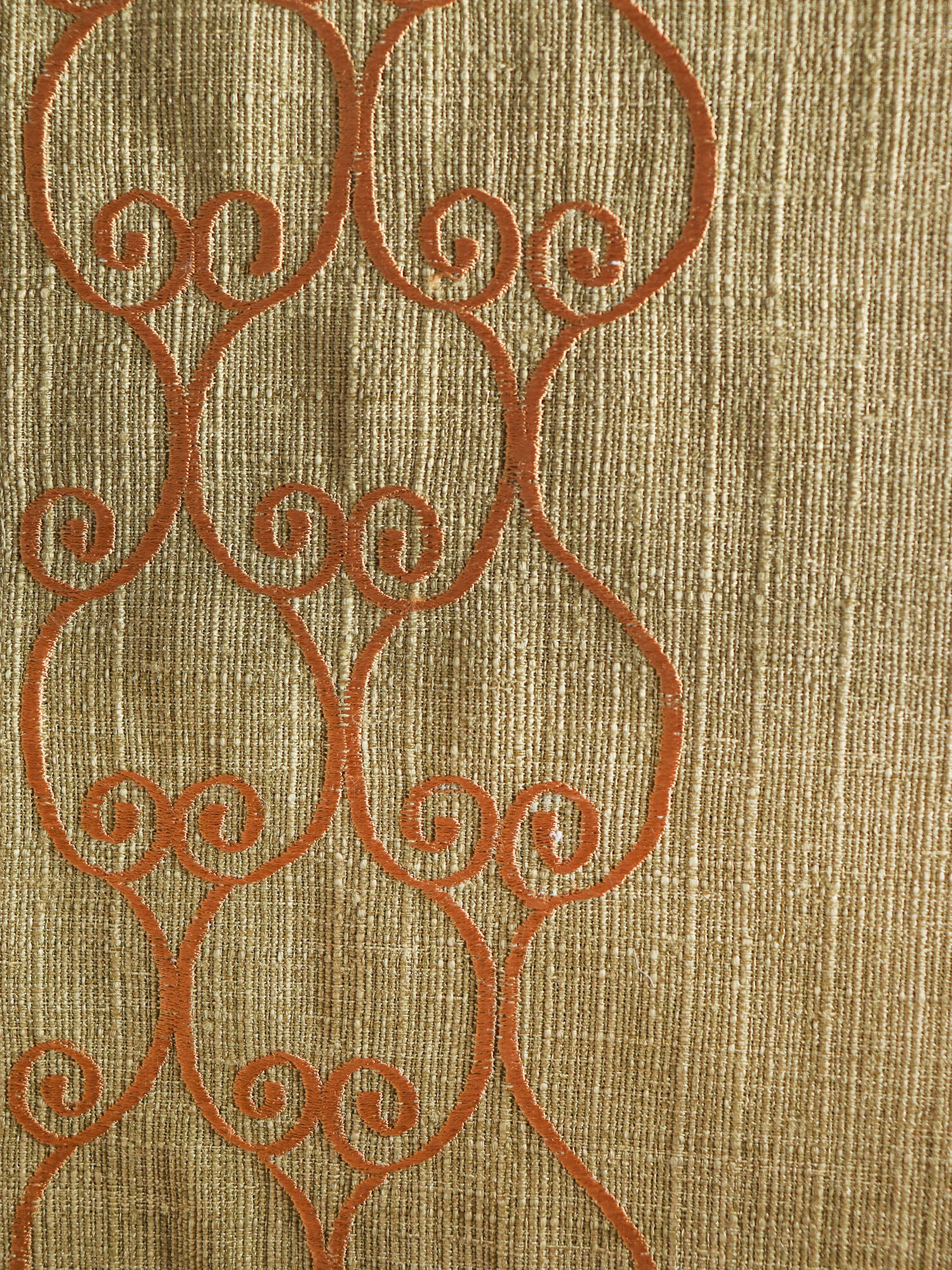 closeup of embroidered mats in sage green color - 13x19 inch