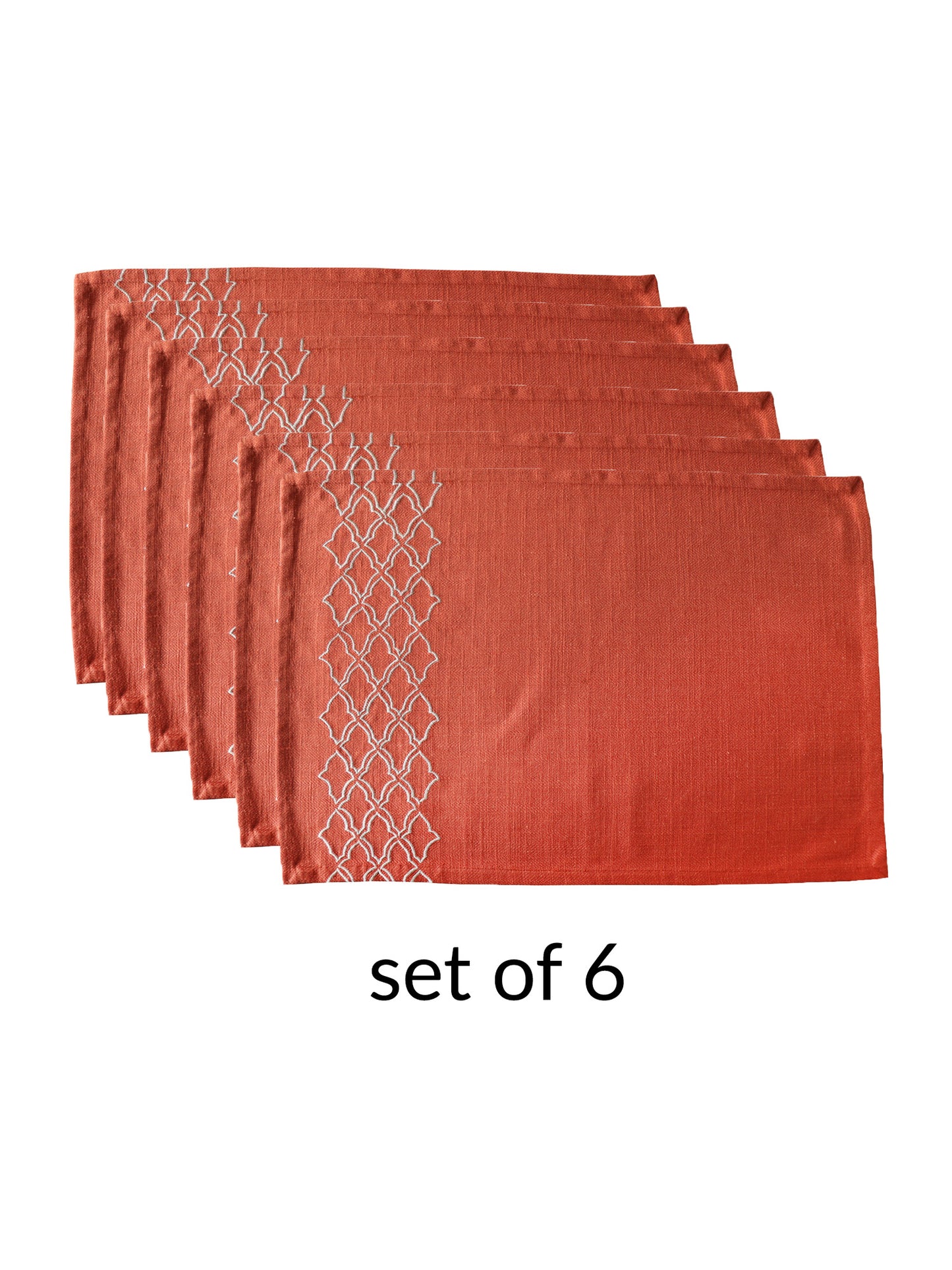 Embroidered Placemat/Tablemats and Napkins Set | Dinner Table Mats/Napkins | Polycanvas - Rust | Set of 6 Mats 13x19 in & Set of 6 Dining Napkins 16x16in | (33x48 cms, 40x40 cms)