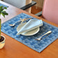 set of 6, printed tablemats and embroidered napkins in blue - 13x19 inch