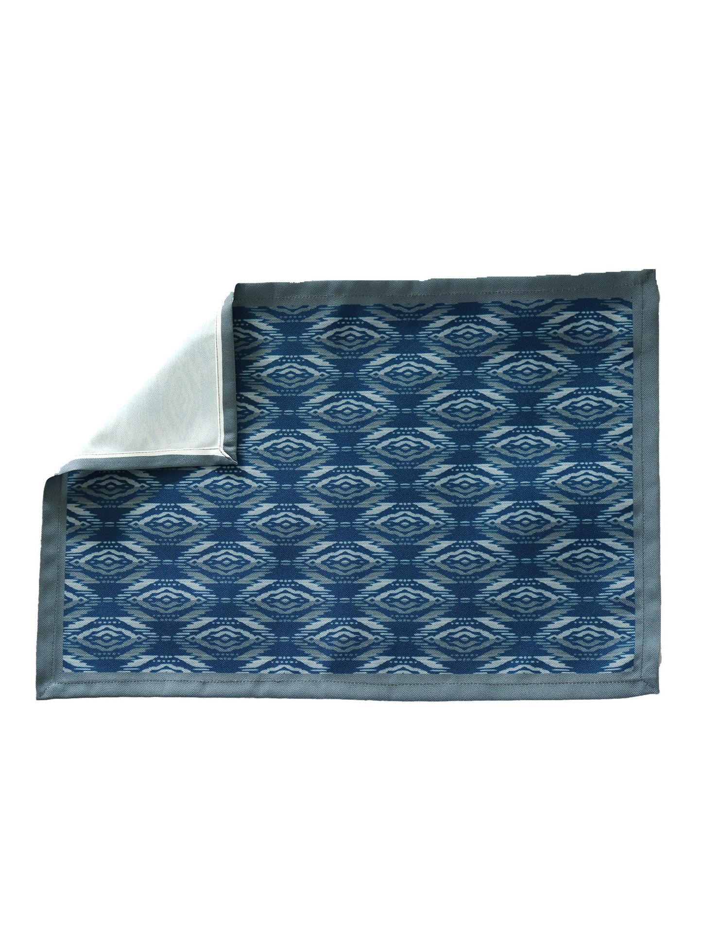 set of 6, printed tablemats and embroidered napkins in blue - 13x19 inch