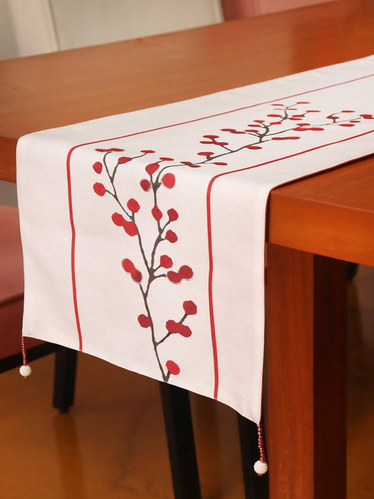 Zari Floral Embroidered Table Runner for 4/6 Seater Cotton Polyester with Tassels Off White - 12in x 84in