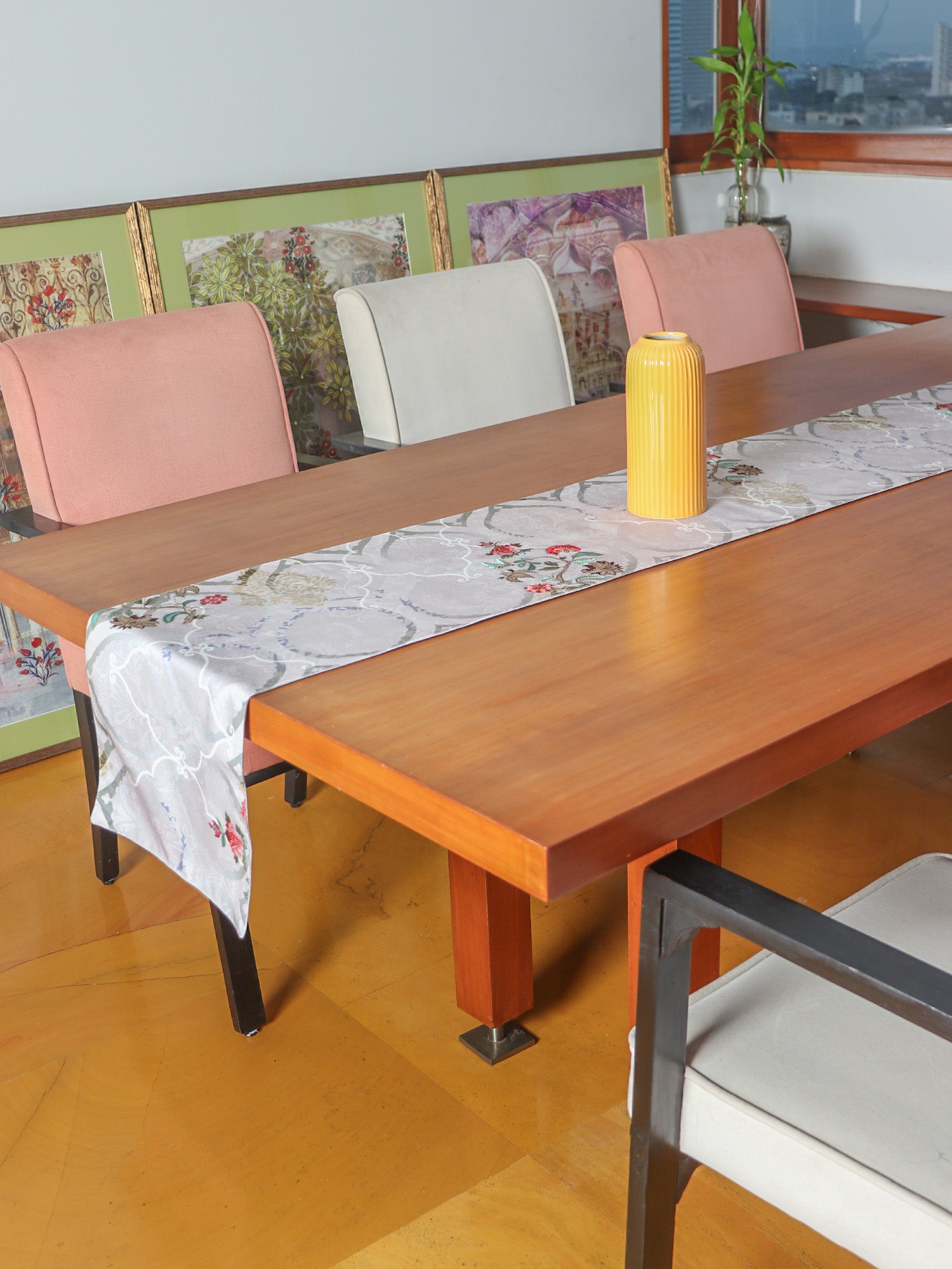 Table Runner with Hand Embroidery | Polycanvas - Blue Shade | 4 Seater/6 Seater Table Runner Cloth, Table Runner for Living Room, Dining Table - 30 cmsx210 cms; 12inches x 84inches