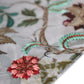 closeup of floral hand embroidery on blue table runner - 12x84 inch 