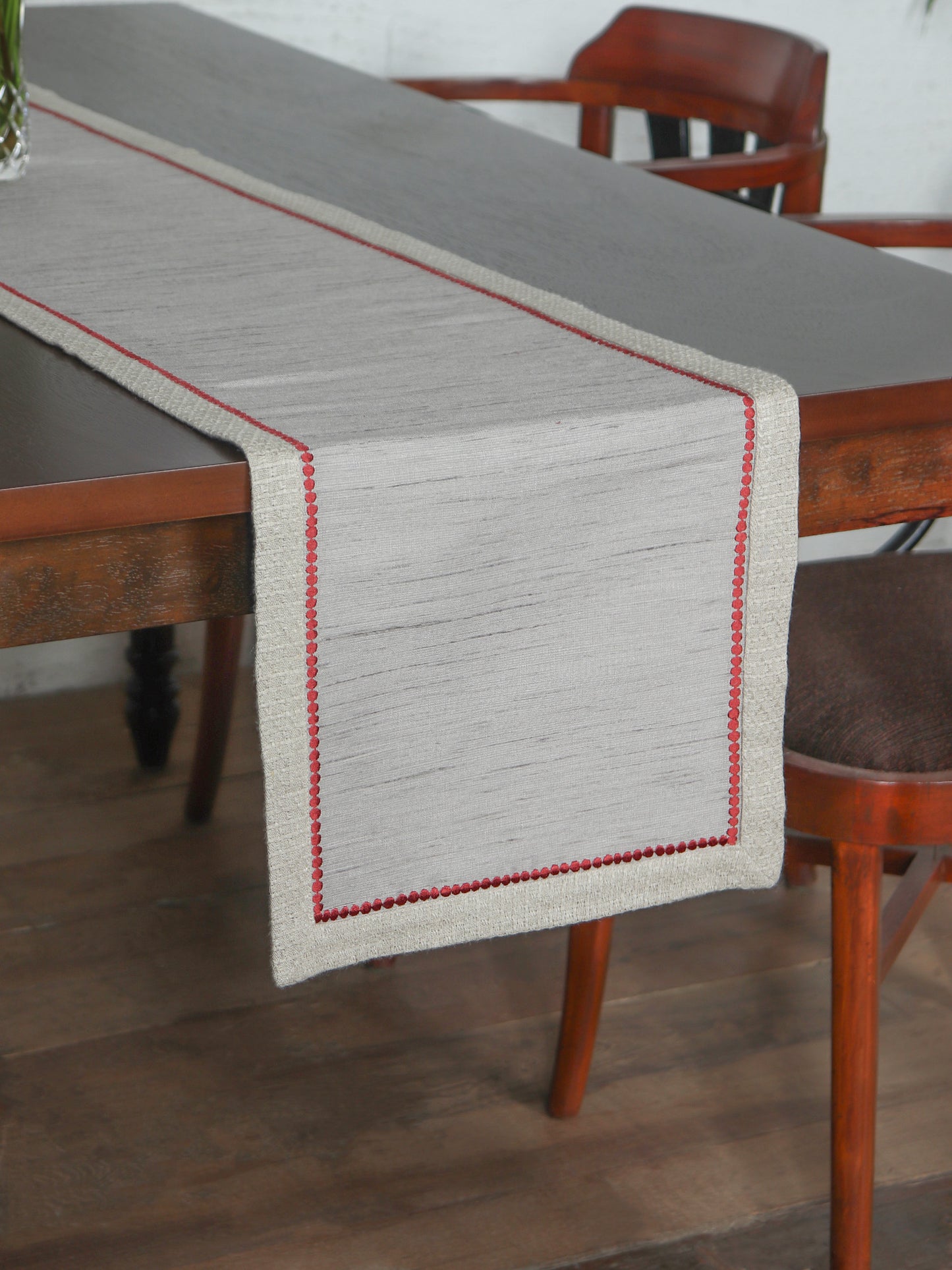 grey colored embroidered table runner for 6 seater table - 52x84 inches