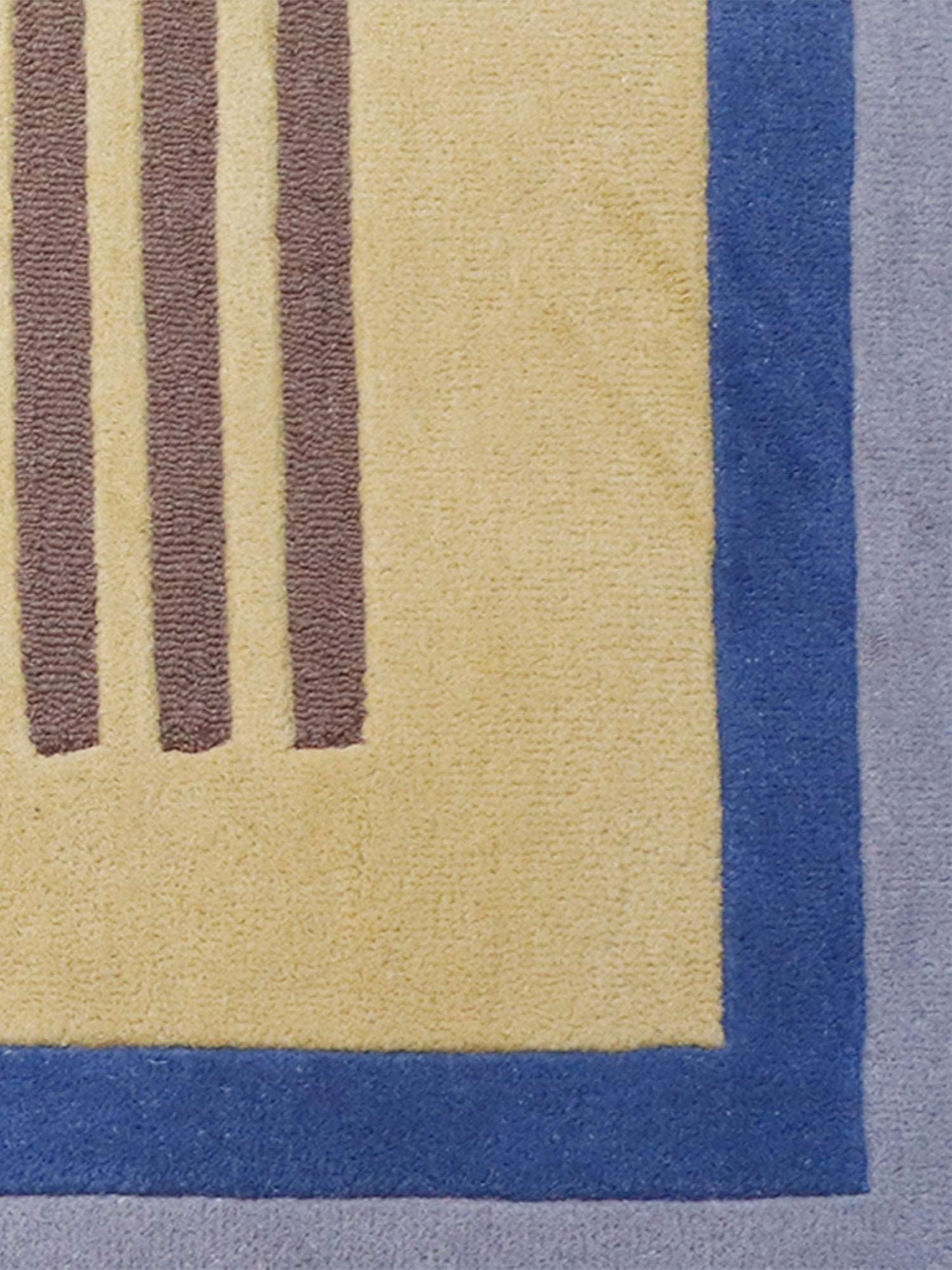 Carpet Hand Tufted 100% Woollen Modern Border Stripes Beige, Blue And Yellow - 4ft X 6ft