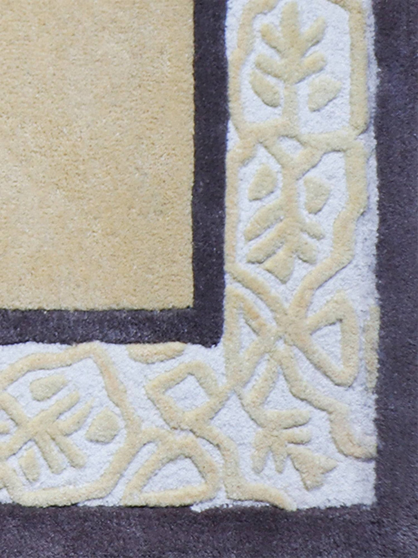 Carpet Hand Tufted 100% Woollen Ornamental Border Gold Brown - 4ft X 6ft