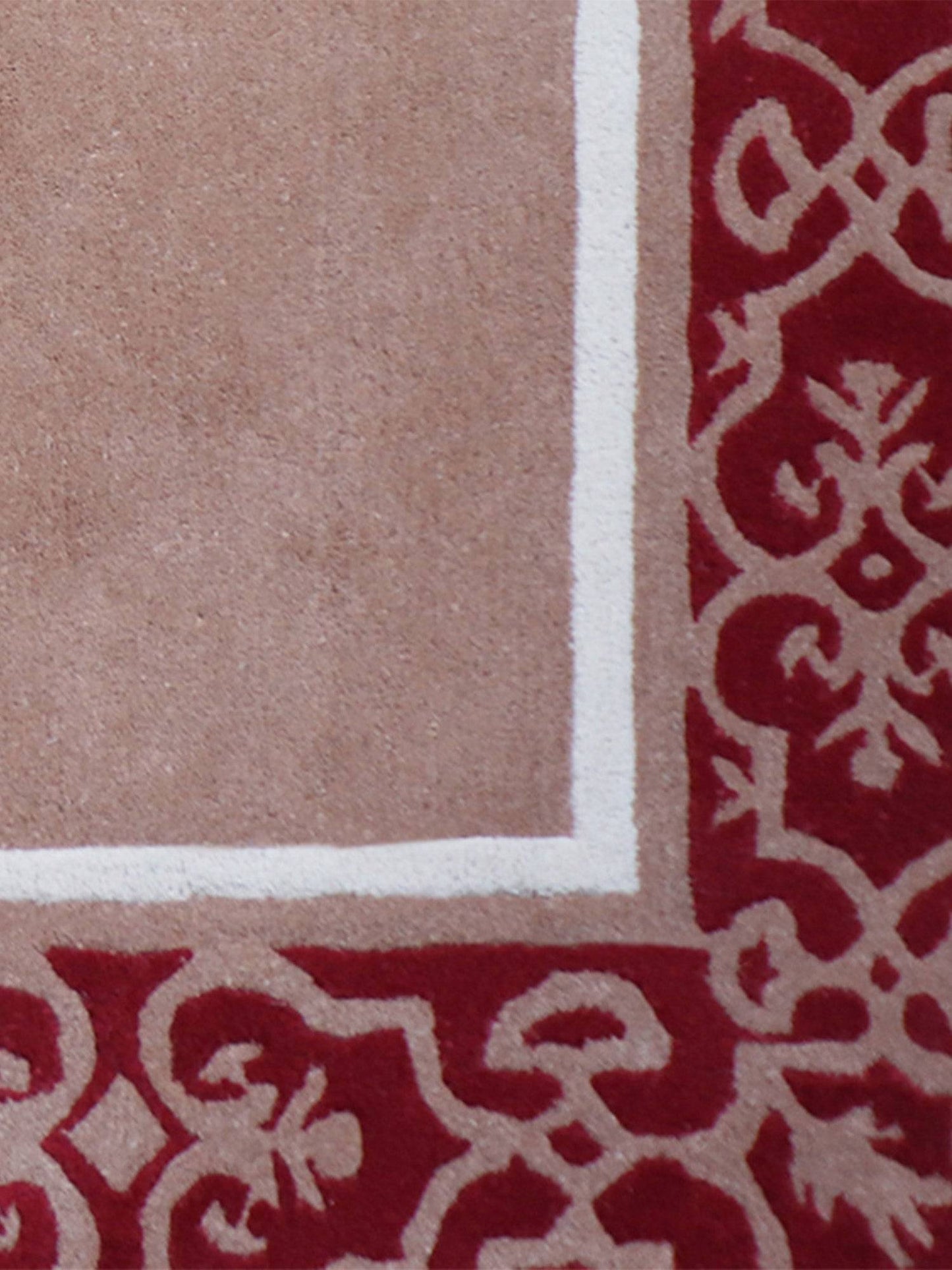 Carpet Hand Tufted 100% Woollen Beige And Red Bordered - 4ft x 6ft