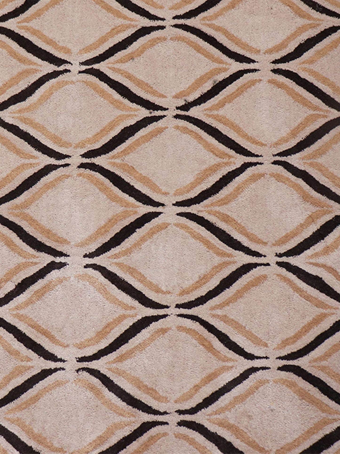Carpet Hand Tufted 100% Woollen Beige And Brown Ogee - 4ft X 6ft