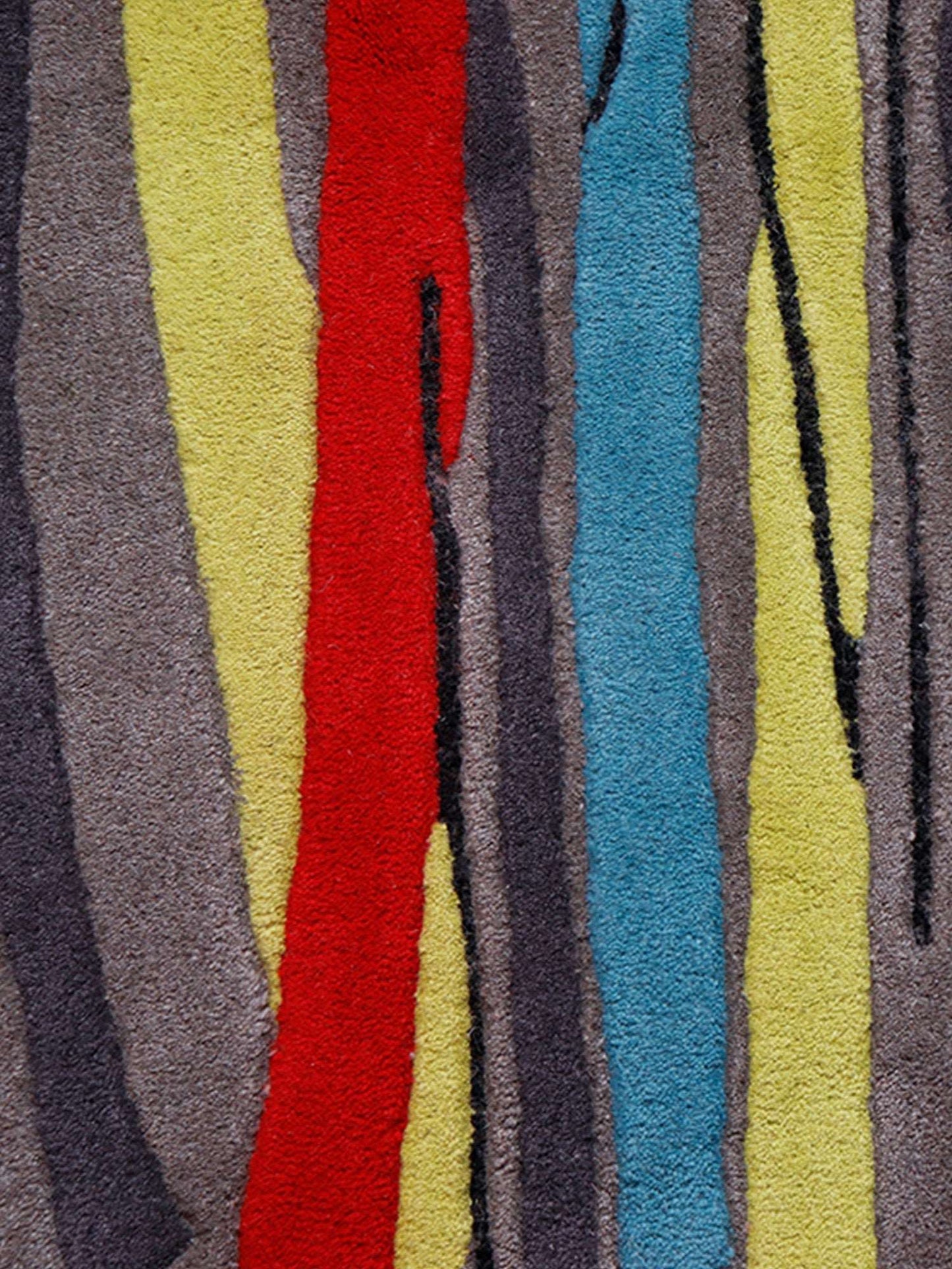 Carpet Hand Tufted 100% Woollen Grey Blue Green Striped - 4ft X 6ft