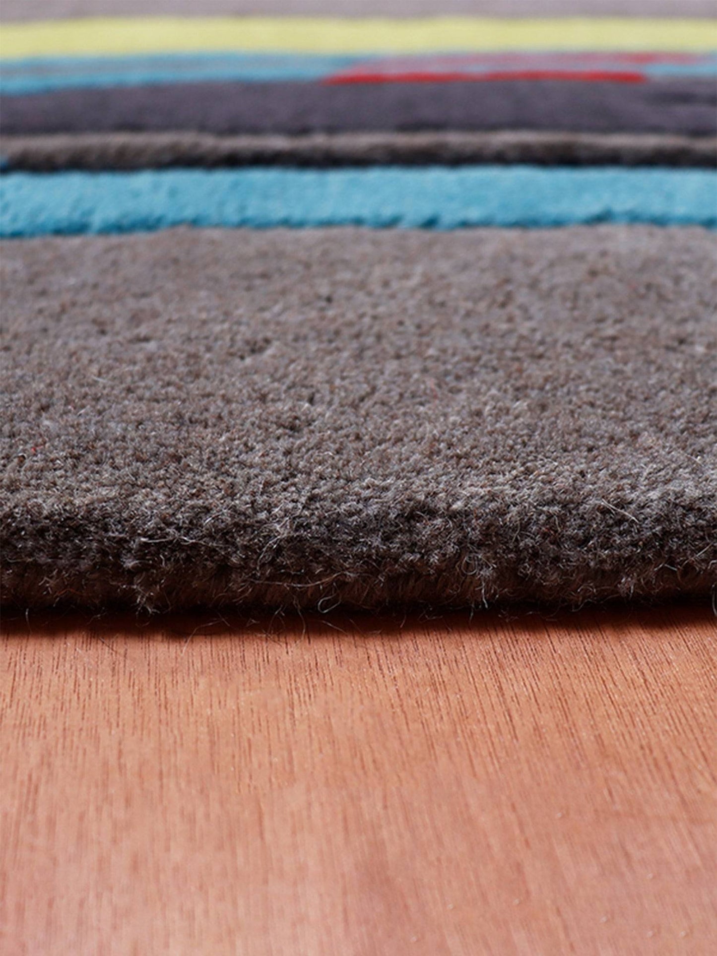 Carpet Hand Tufted 100% Woollen Grey Blue Green Striped - 4ft X 6ft
