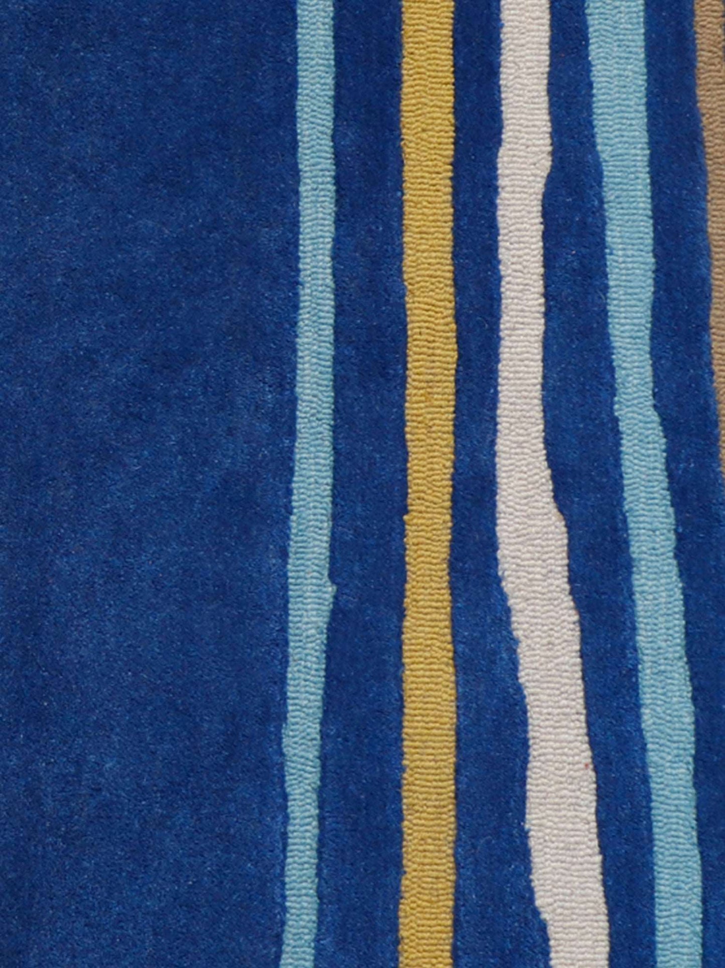 Carpet Hand Tufted 100% Woollen Blues Green Yellow Striped - 4ft X 6ft