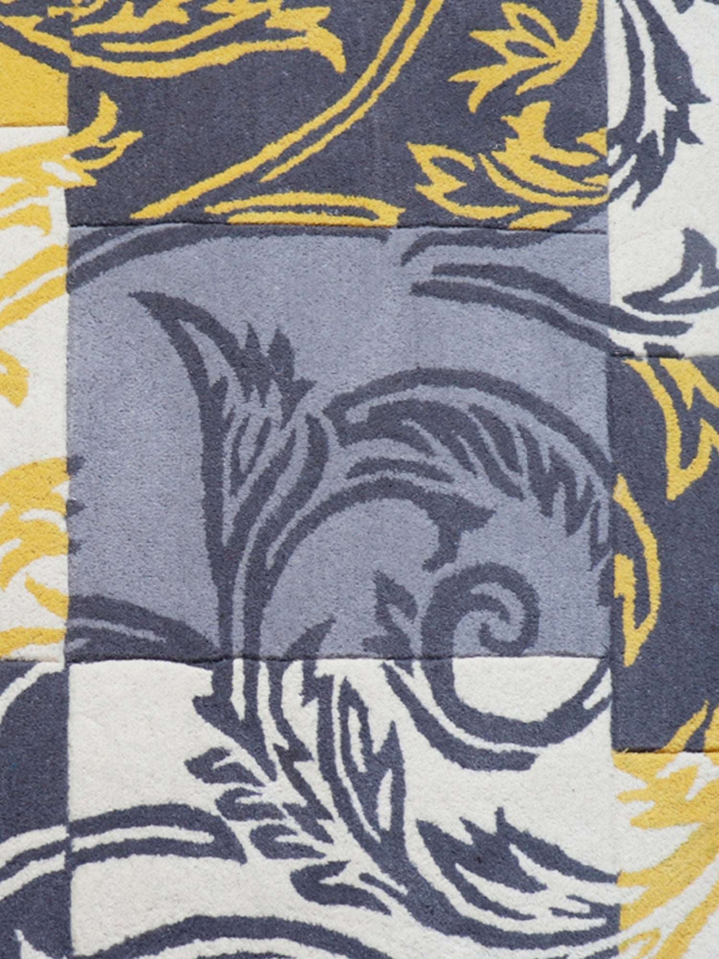 Carpet Hand Tufted 100% Woollen Yellow Grey Patchwork Scroll - 4ft X 6ft