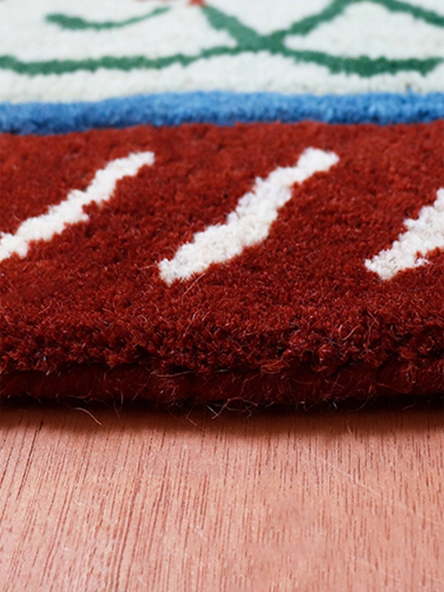 Carpet Hand Tufted 100% Woollen Mushroom, Rust And Aqua - 4ft X 6ft