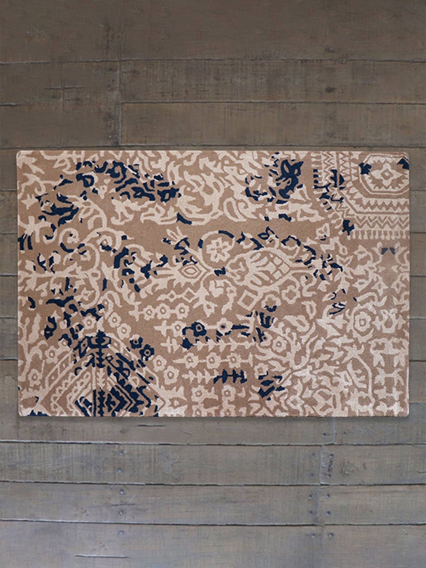 Carpet Hand Tufted 100% Woollen Mushroom, Rust And Aqua - 4ft X 6ft