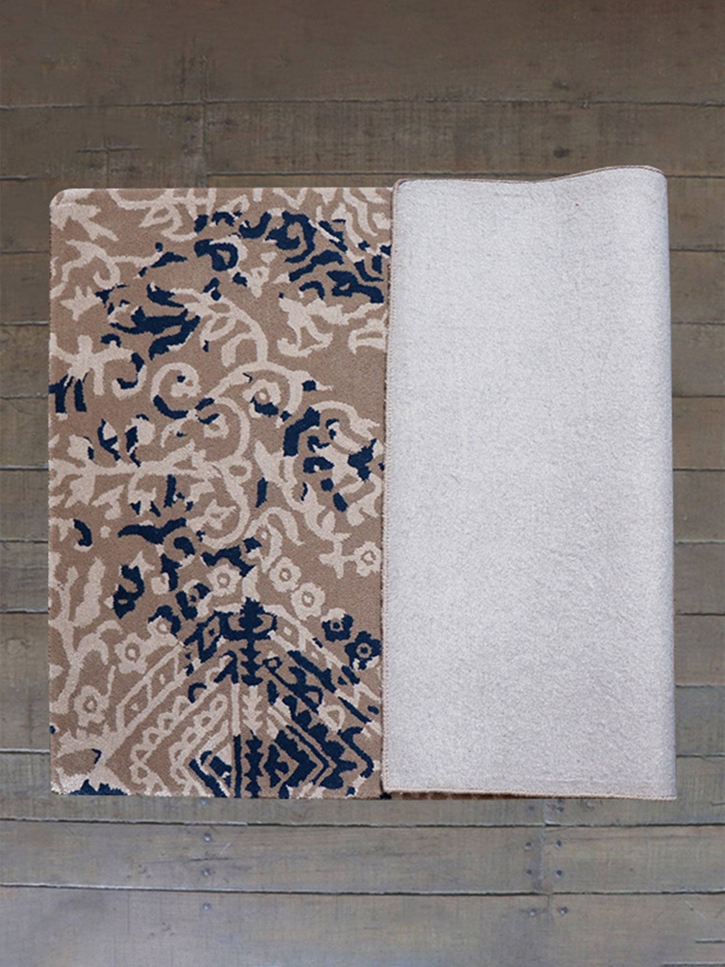 Carpet Hand Tufted 100% Woollen Mushroom, Rust And Aqua - 4ft X 6ft