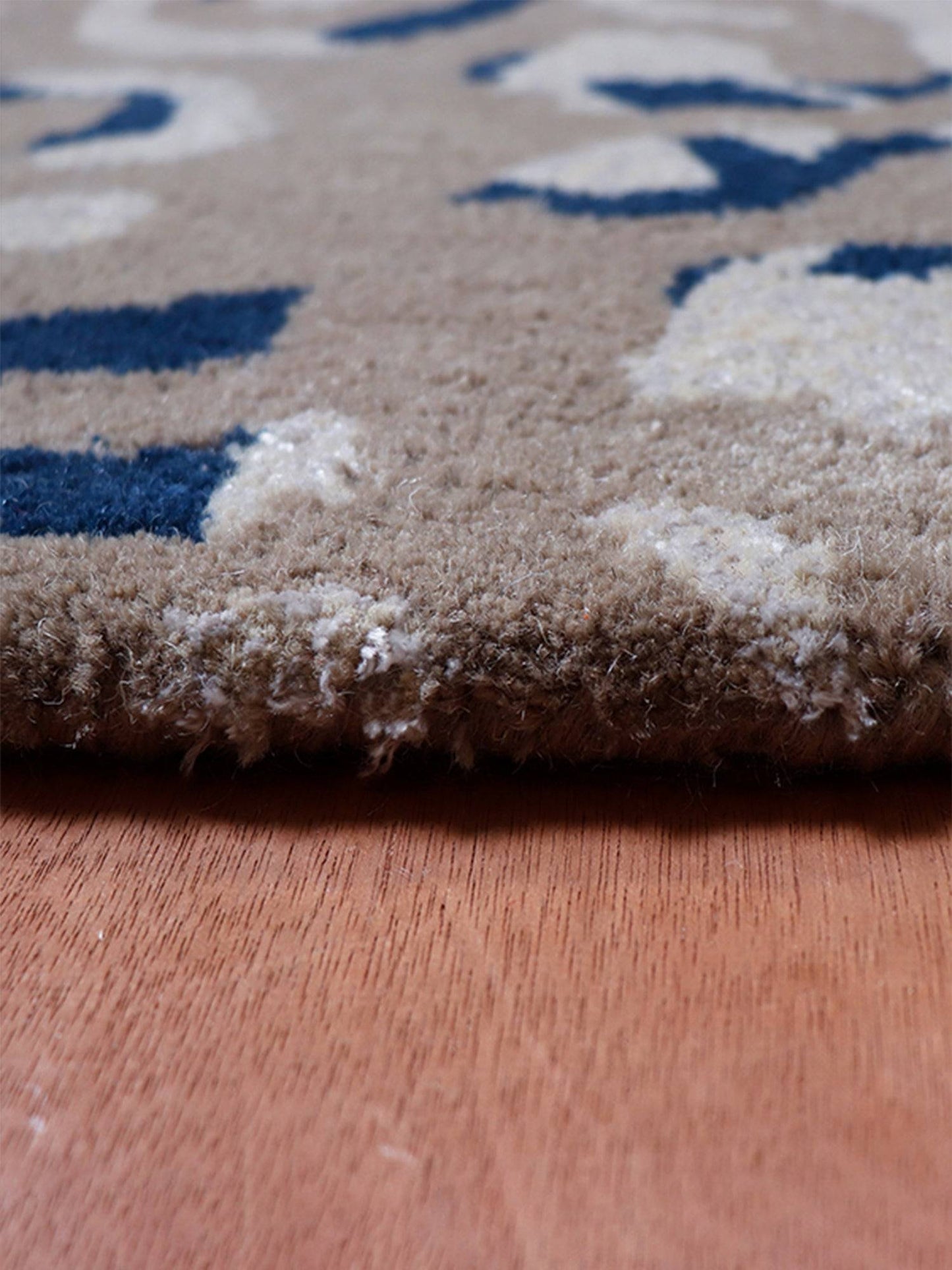 Carpet Hand Tufted 100% Woollen Mushroom, Rust And Aqua - 4ft X 6ft