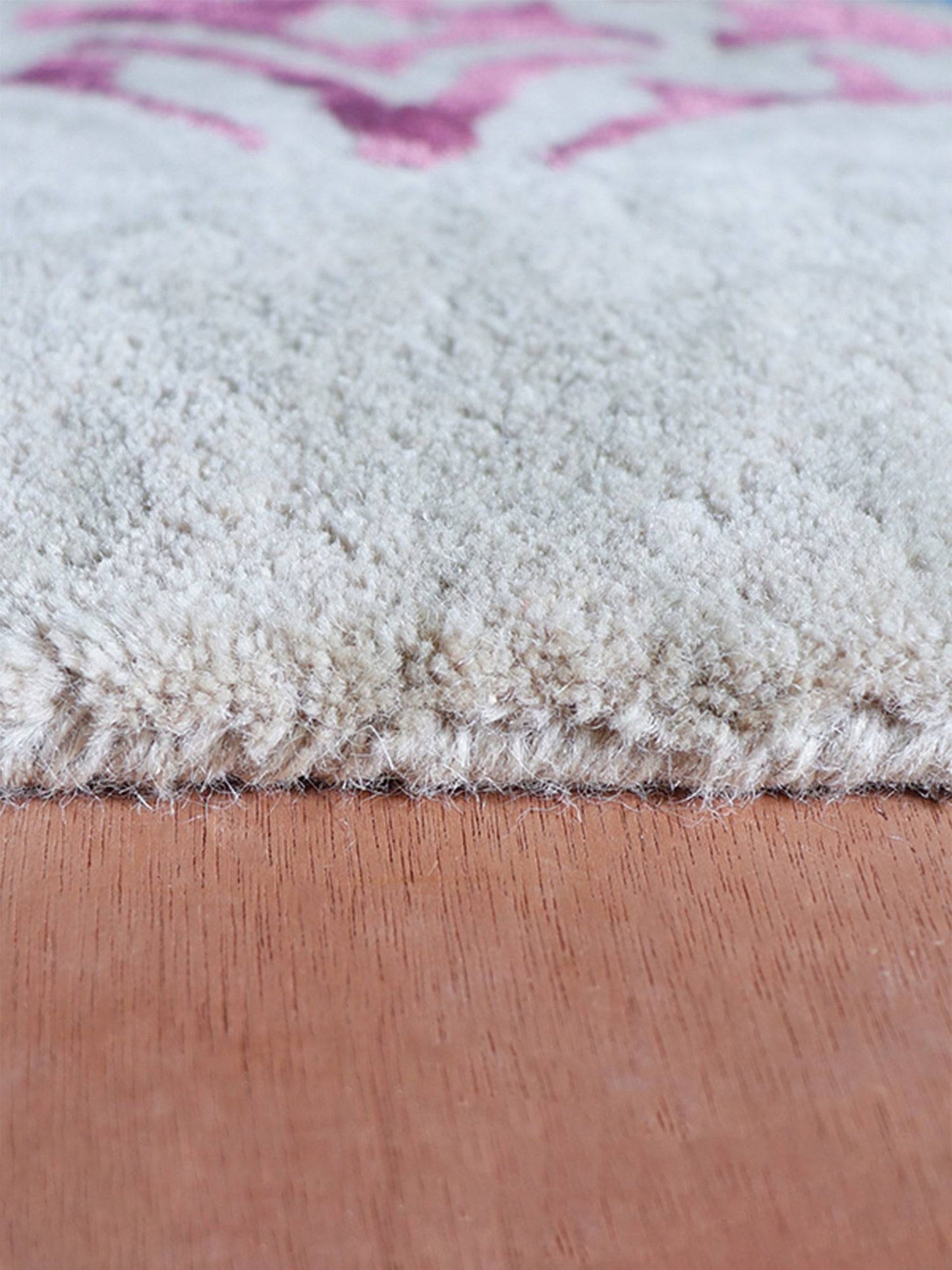 Carpet Hand Tufted 100% Woollen Mushroom And Magenta Abstract - 4ft X 6ft