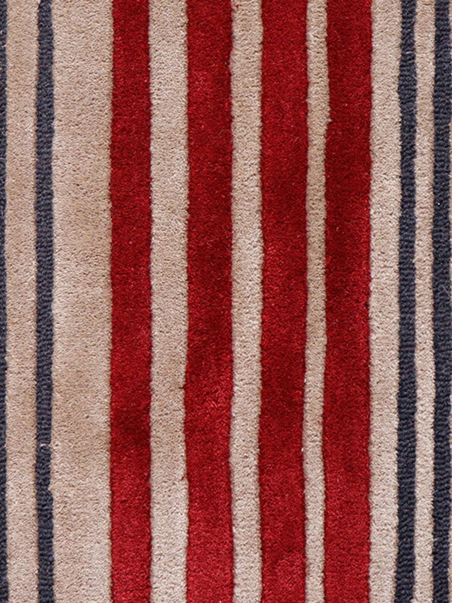 Carpet Hand Tufted 100% Woollen Mushroom, Wine And Grey Stripes - 4ft X 6ft