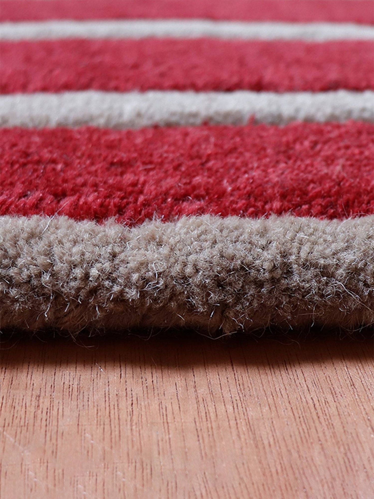 Carpet Hand Tufted 100% Woollen Mushroom, Wine And Grey Stripes - 4ft X 6ft
