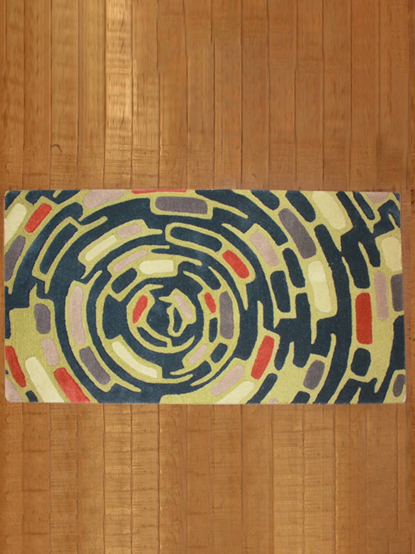 Carpet Hand Tufted 100% Woollen Greens/Rust/Teal - 3ft X 5ft