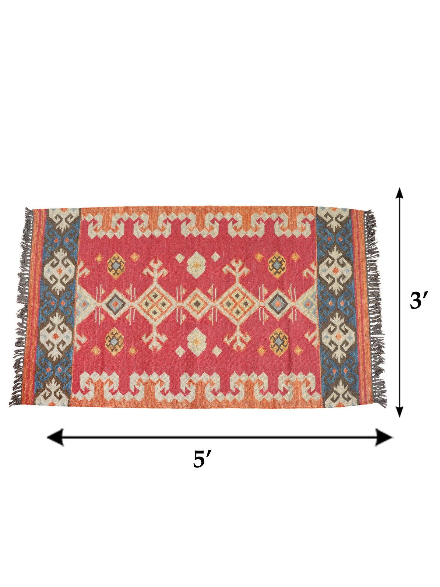 Dhurrie Handwoven Wollen for Floor, Living Room & Bedroom | Red - 3x5 feet