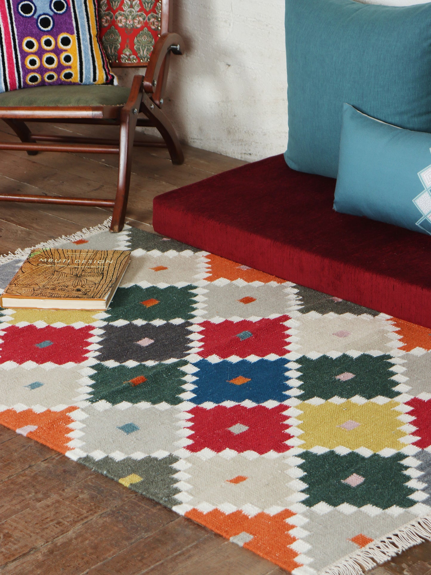 Dhurrie Handwoven Wollen for Floor, Living Room & Bedroom | Multicolor - 3x5 feet