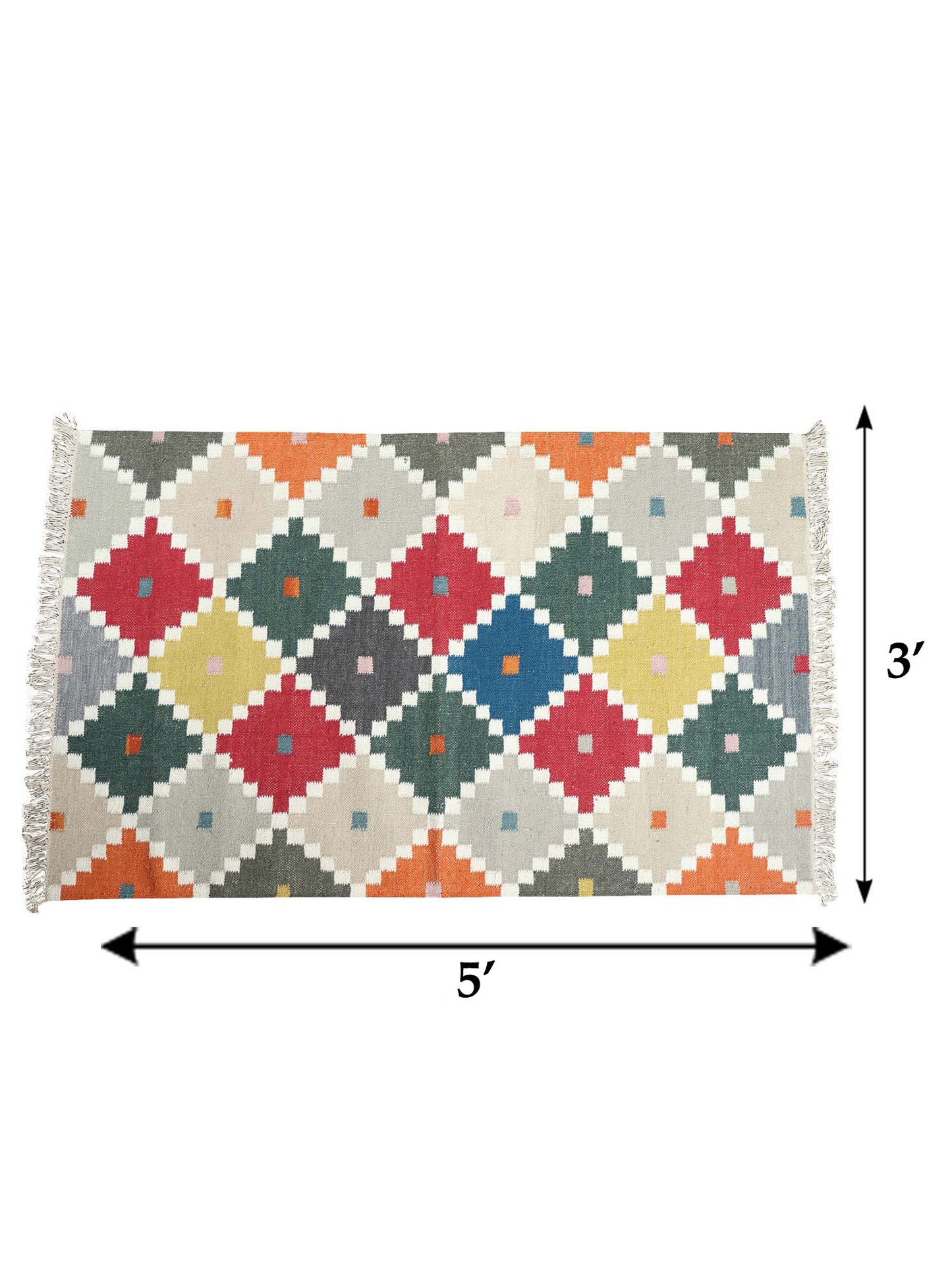 Dhurrie Handwoven Wollen for Floor, Living Room & Bedroom | Multicolor - 3x5 feet