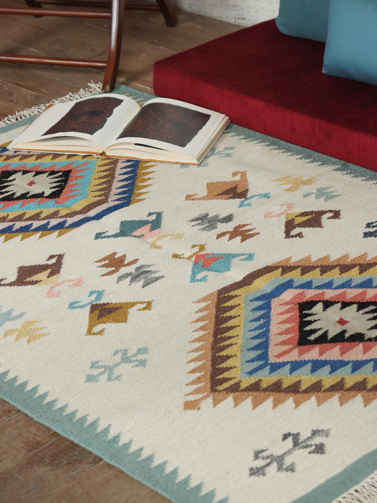 Dhurrie Handwoven Wollen for Floor, Living Room & Bedroom | Multicolor - 3x5 feet