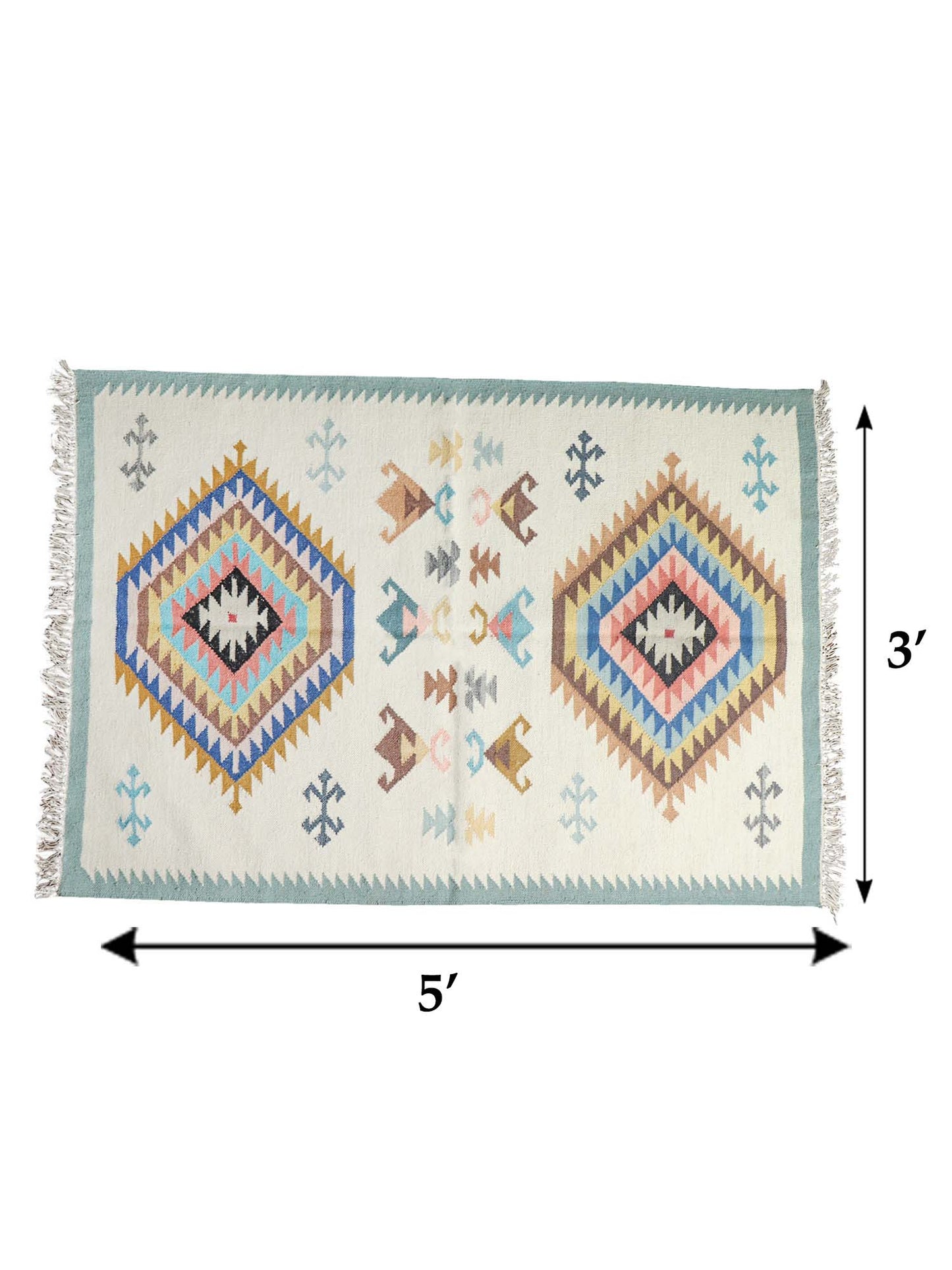 Dhurrie Handwoven Wollen for Floor, Living Room & Bedroom | Multicolor - 3x5 feet