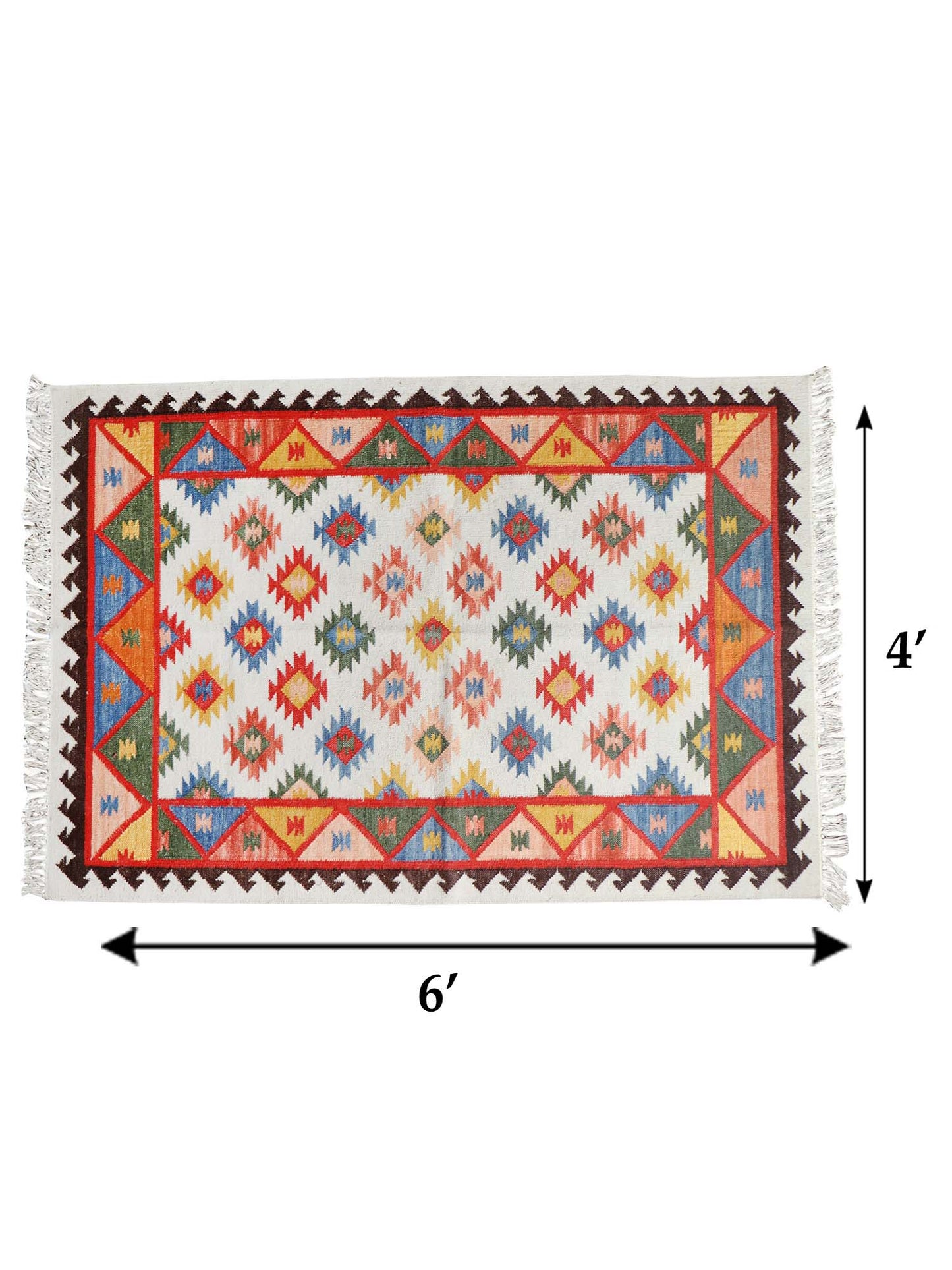 Dhurrie Handwoven Wollen for Floor, Living Room & Bedroom | Multicolor - 4x6 feet